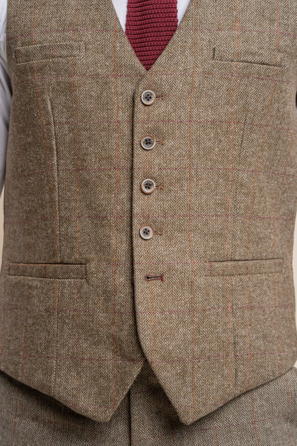 Men's Tweed Check Green Waistcoat - Gaston Sage - Sage Green
