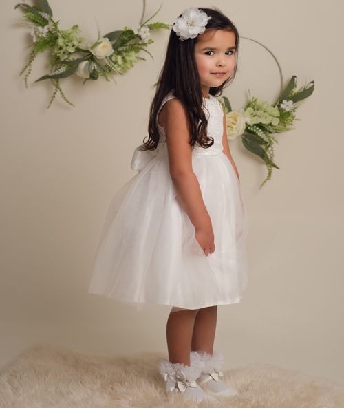 Flower Girl Dress with Lace & Bow - ROSE