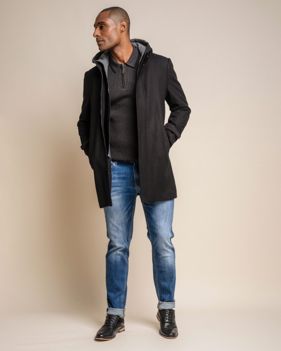 Men's Wool Blend Hooded Coat - MICHIGAN