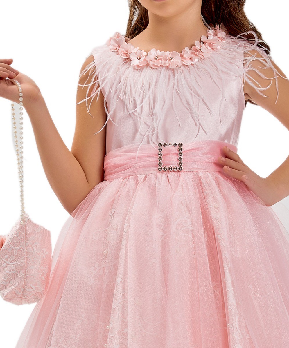 Girls Sleeveless Tulle Midi Pink Dress Set - Pink