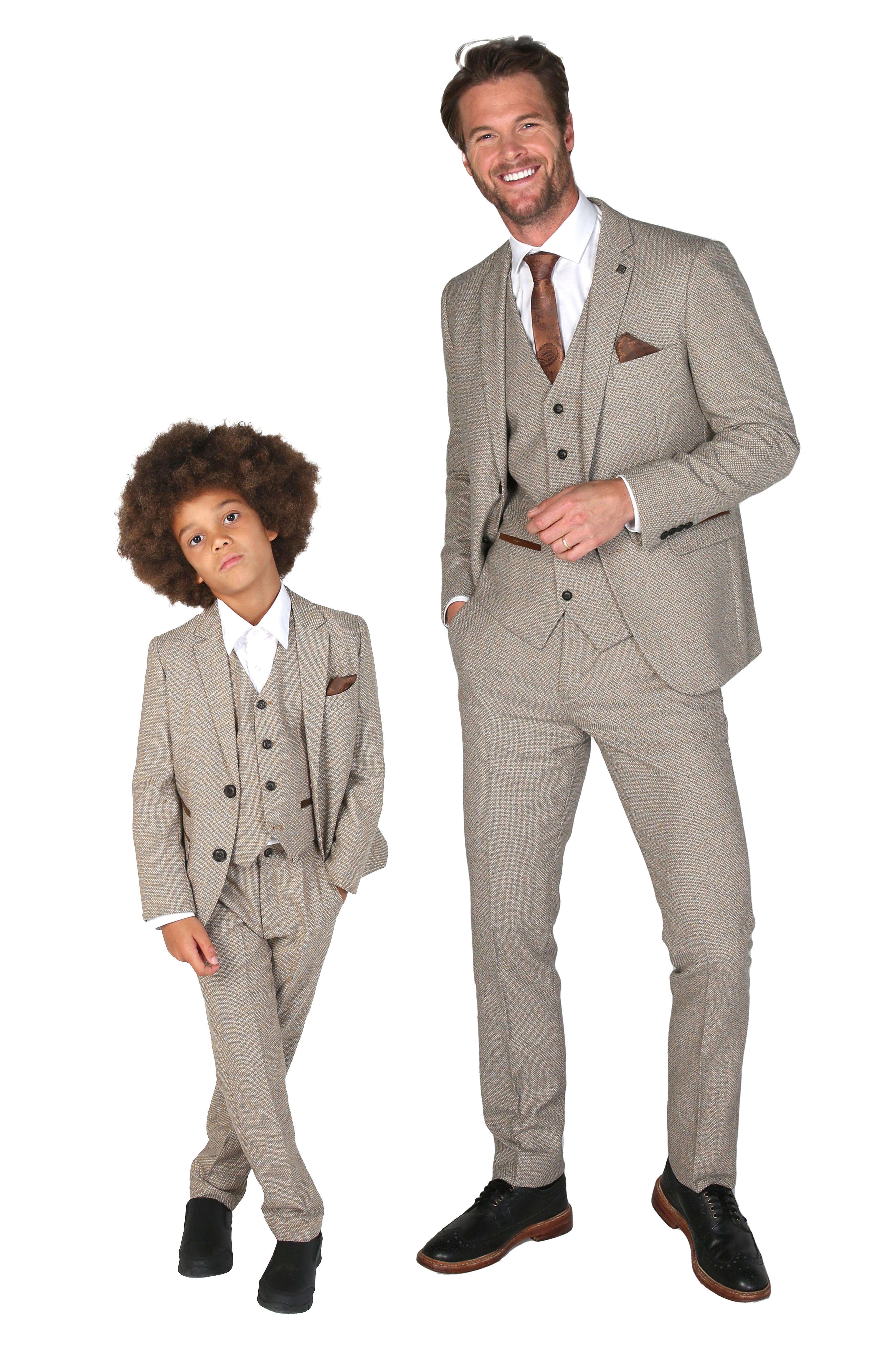Boys Tweed Tailored Fit Formal Suit - Ralph - Beige
