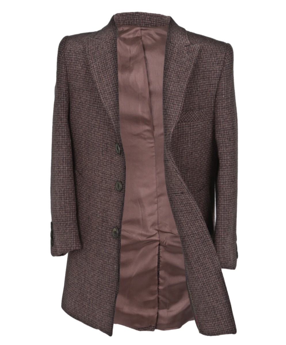 Boys Wool Tweed Patterned Midi Coat - Light Brown