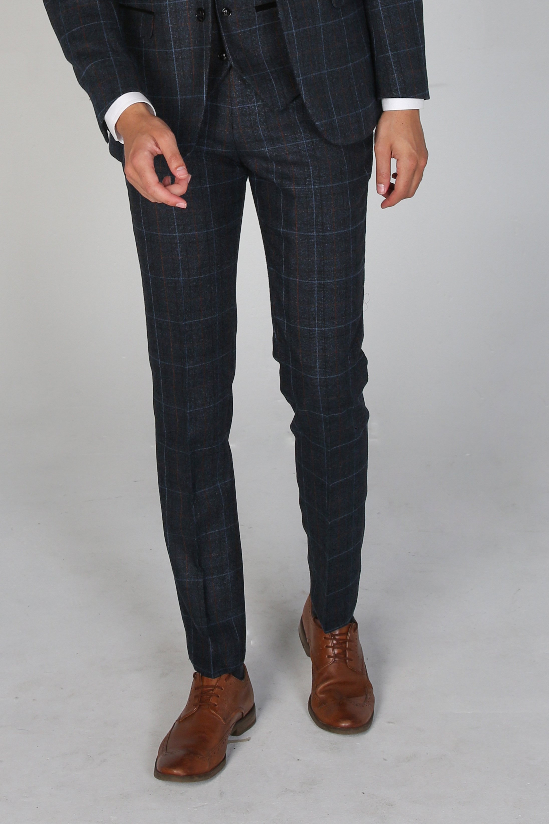 Men's Windowpane Tailored Fit Suit- HARVEY - Navy Blue
