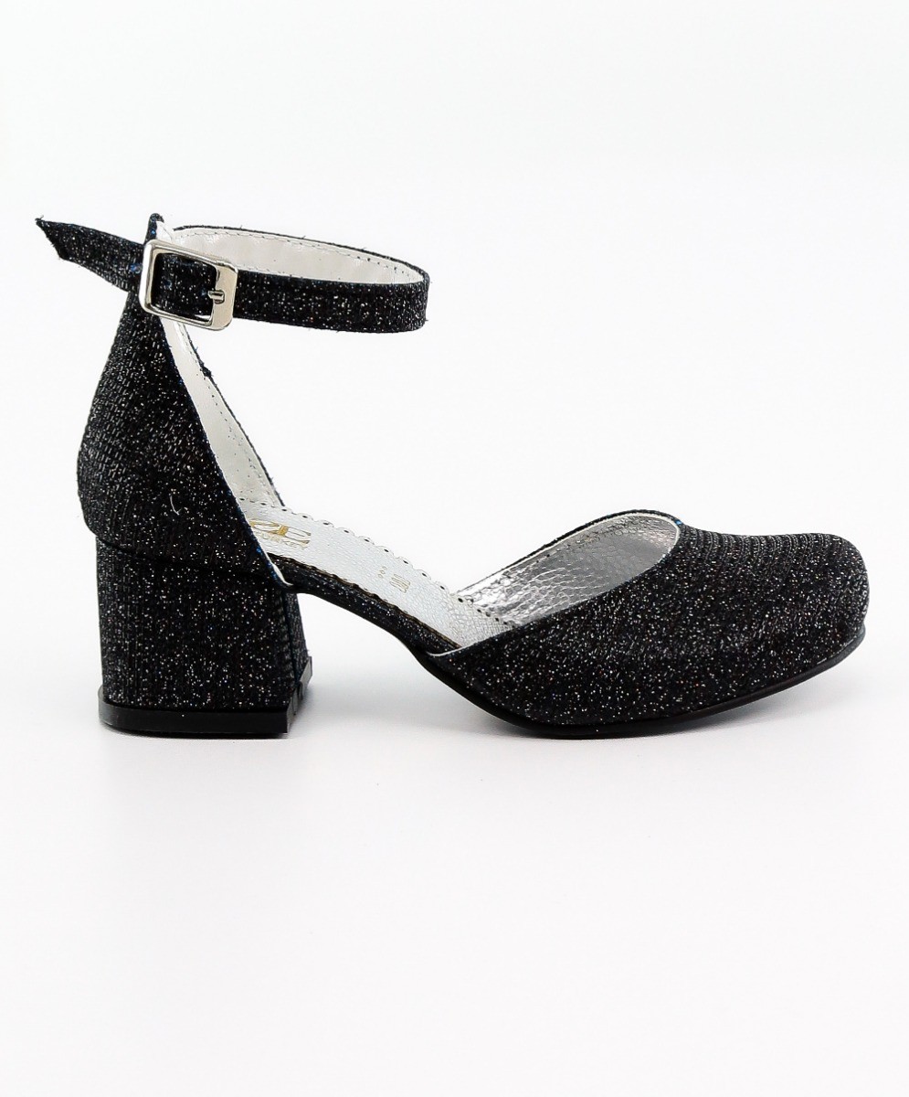 Girls Block Heel Glittery Mary Jane Shoes - OMBRA - Black