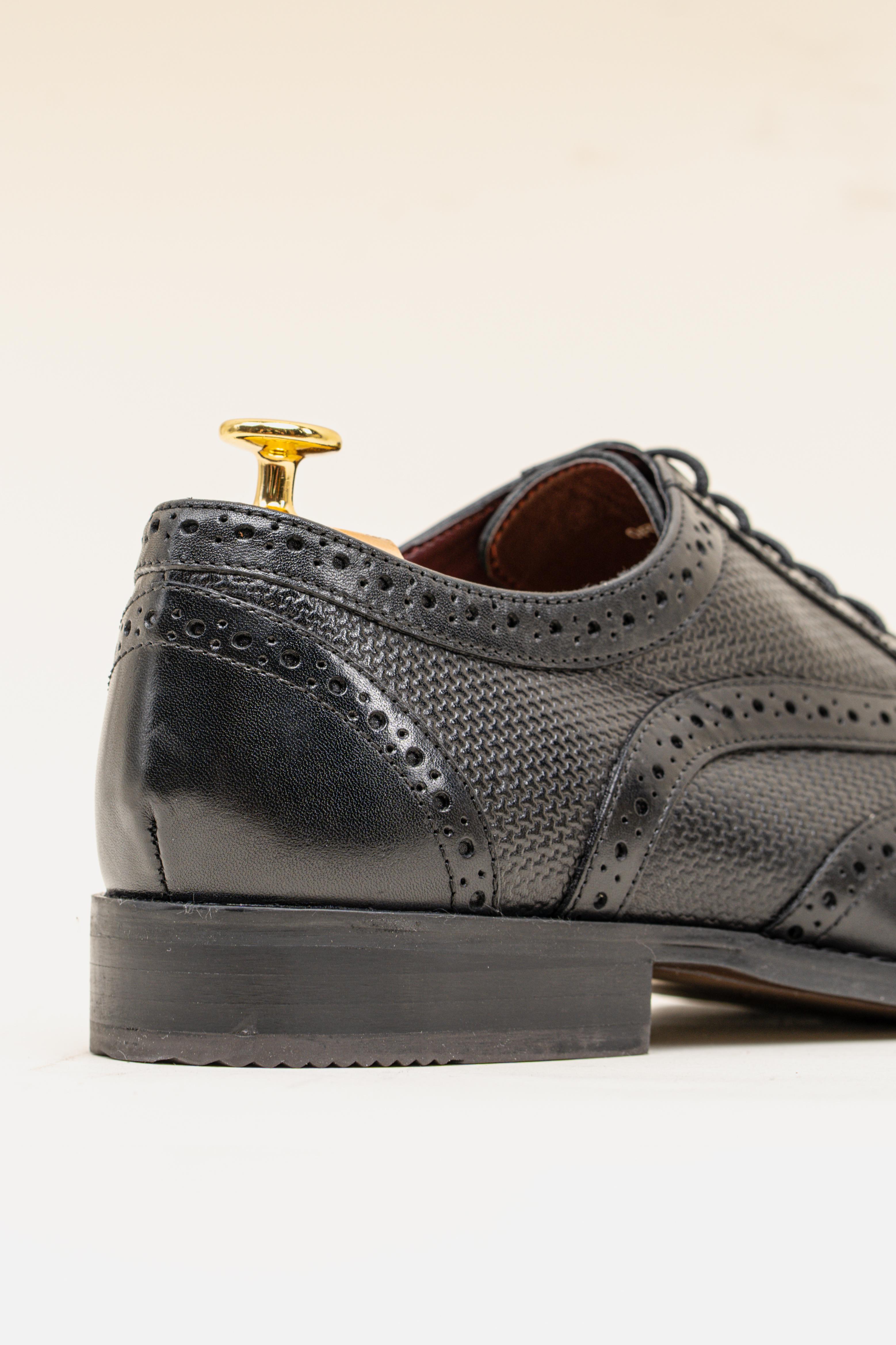 Men's Genuine Leather Wingtip Brogue Shoes - ORLEANS - Black