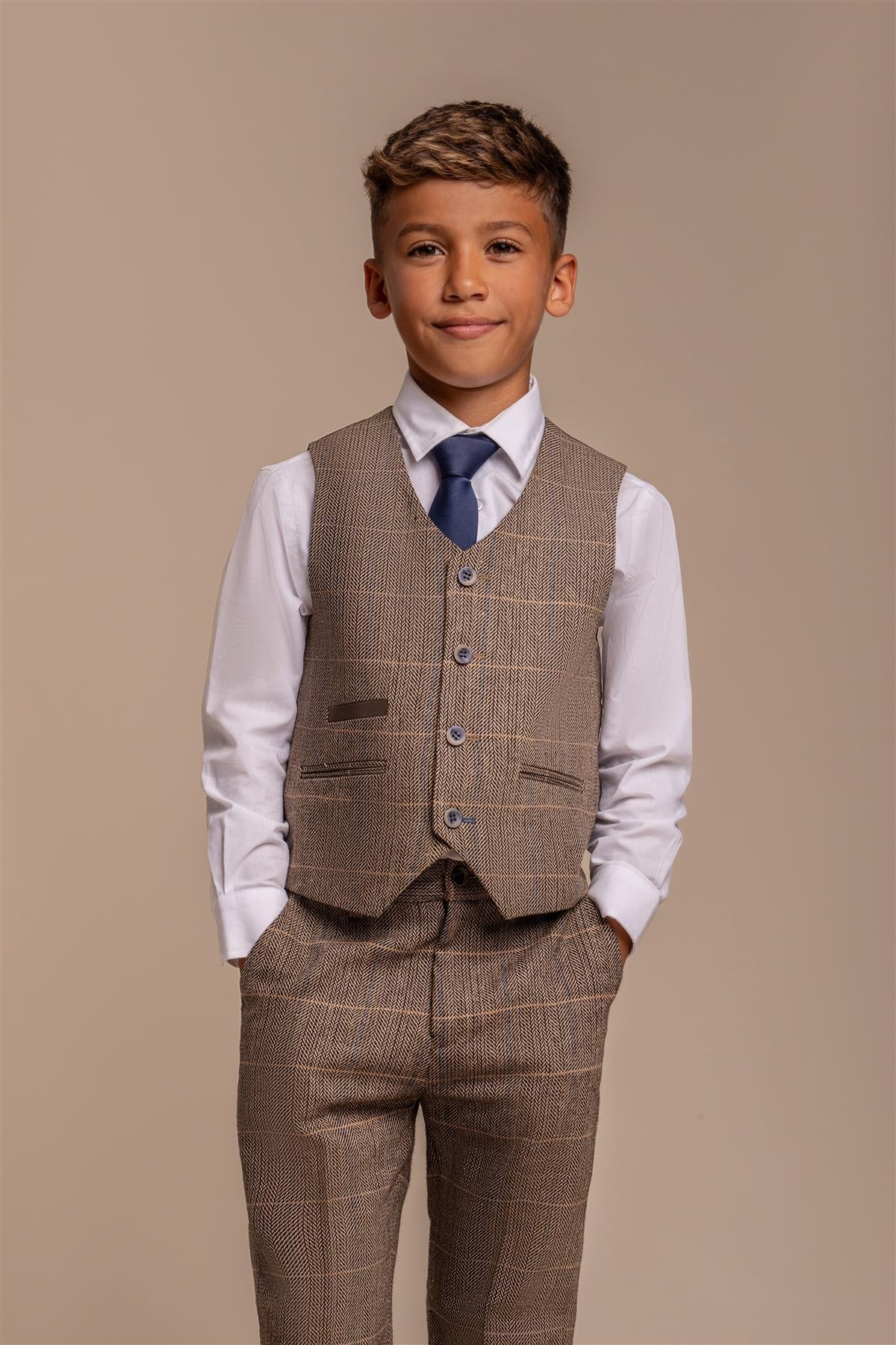 Boys Wool Blend Herringbone Check Suit - ALBERT