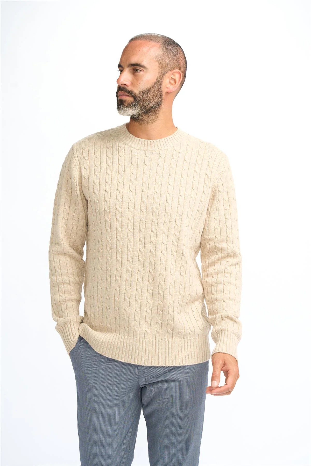 Men’s Wool Cable Knit Pullover Jumper - Foston - Charcoal Grey