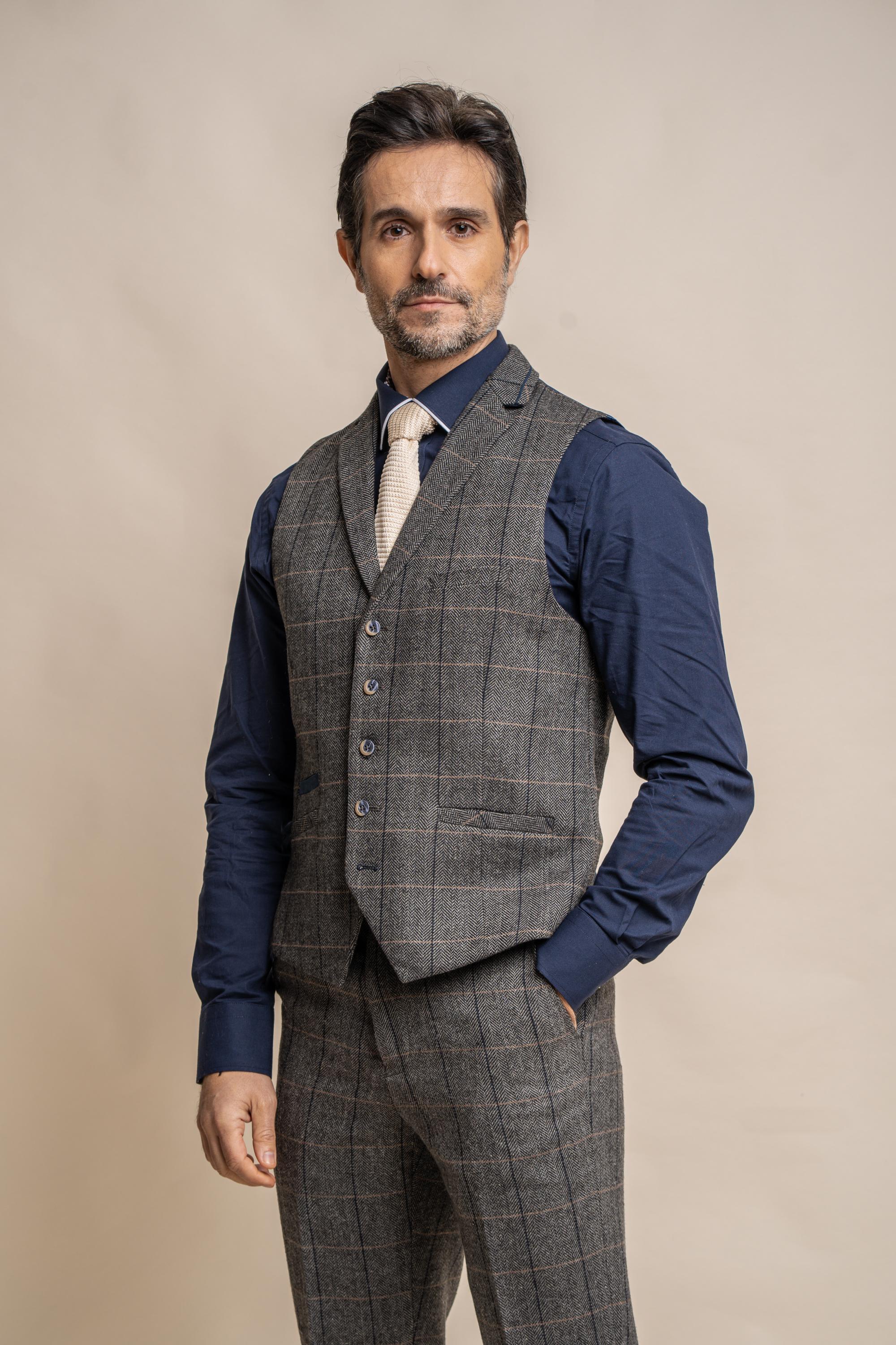 Men's Wool Blend Herringbone Check Suit - Albert