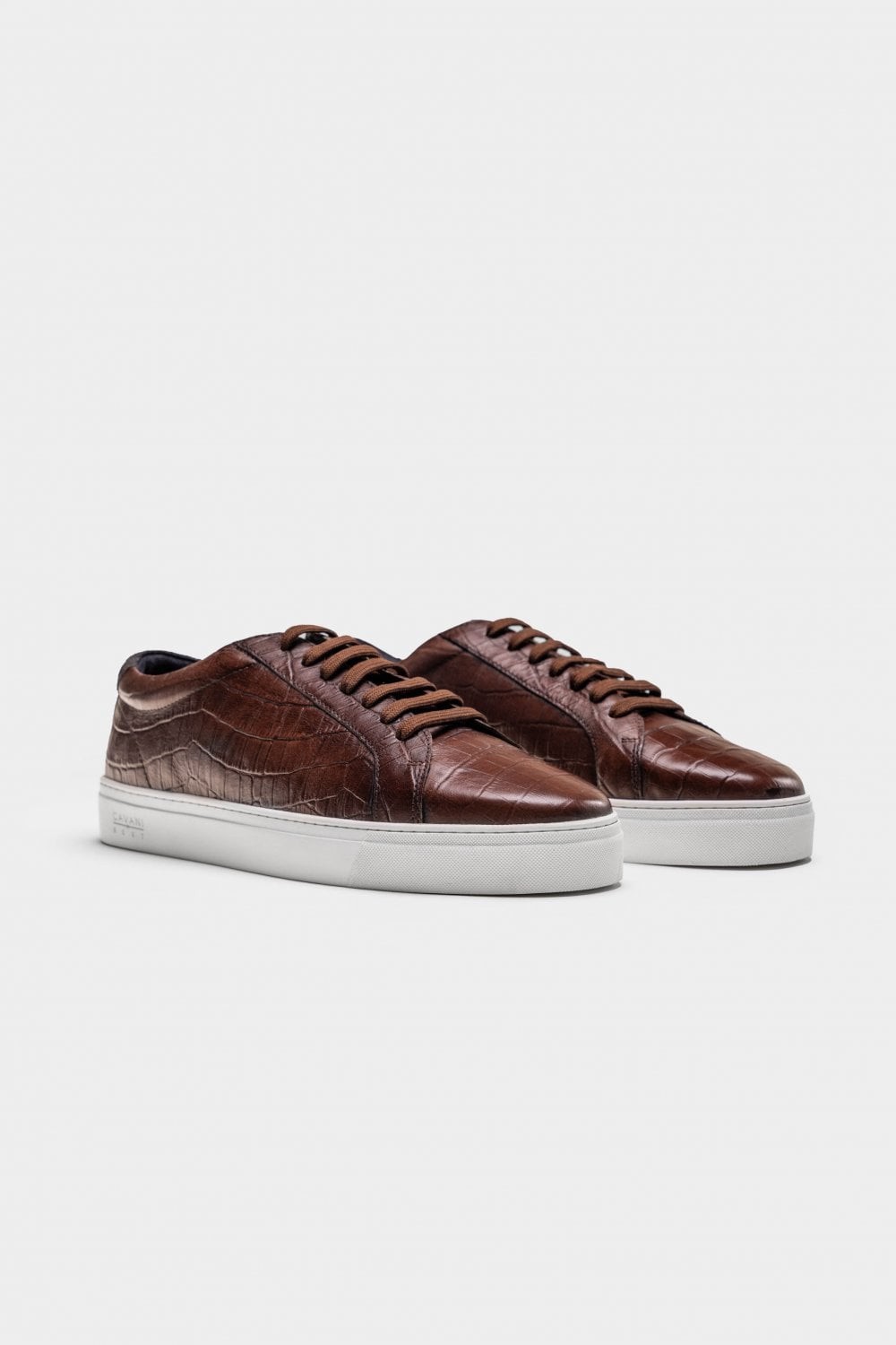 Men's Genuine Leather Crocodile Lace Up Sneakers - CROC - Brown