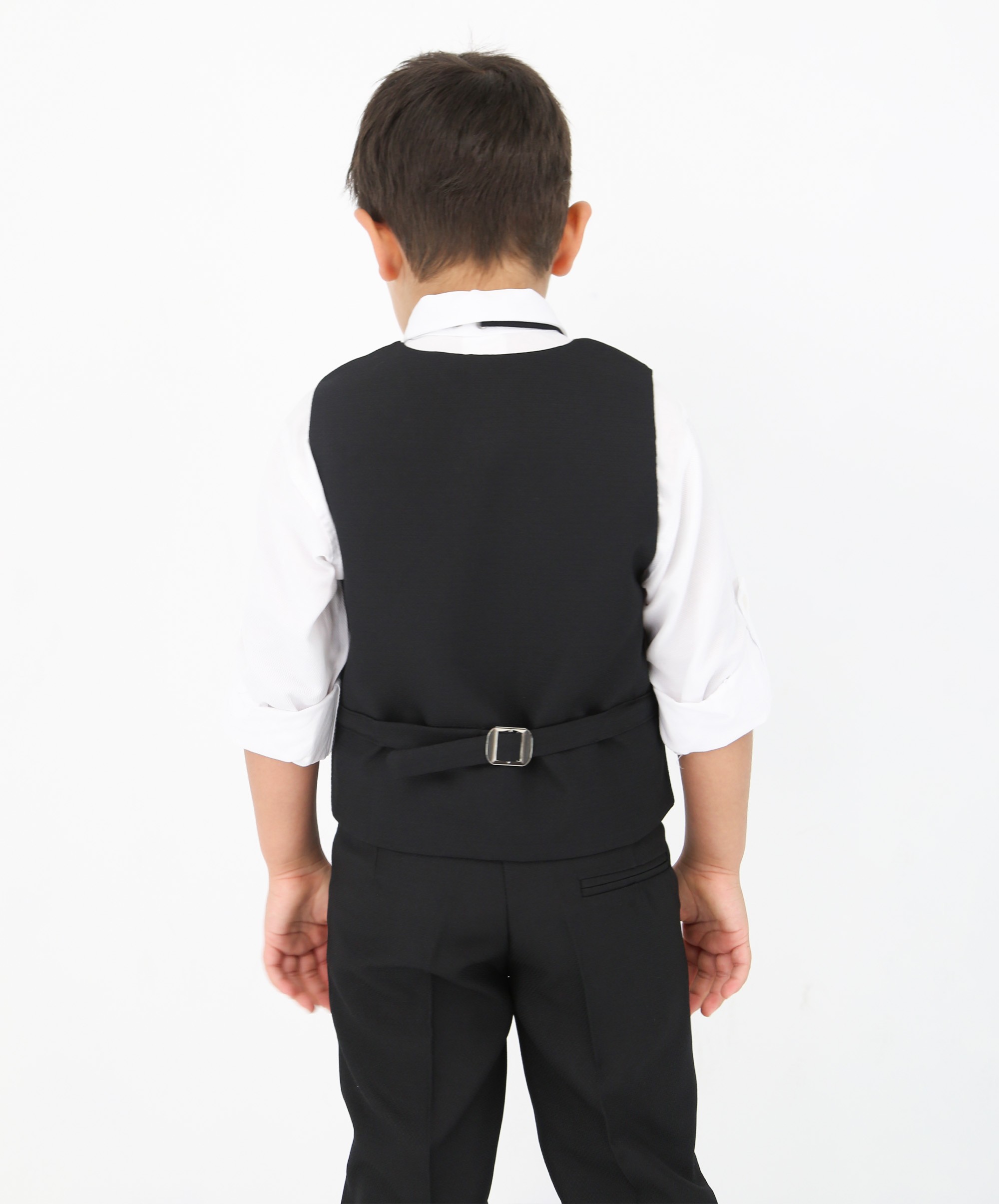 Boys' Slim Fit Textured Waistcoat Suit Set, Formal Outfit