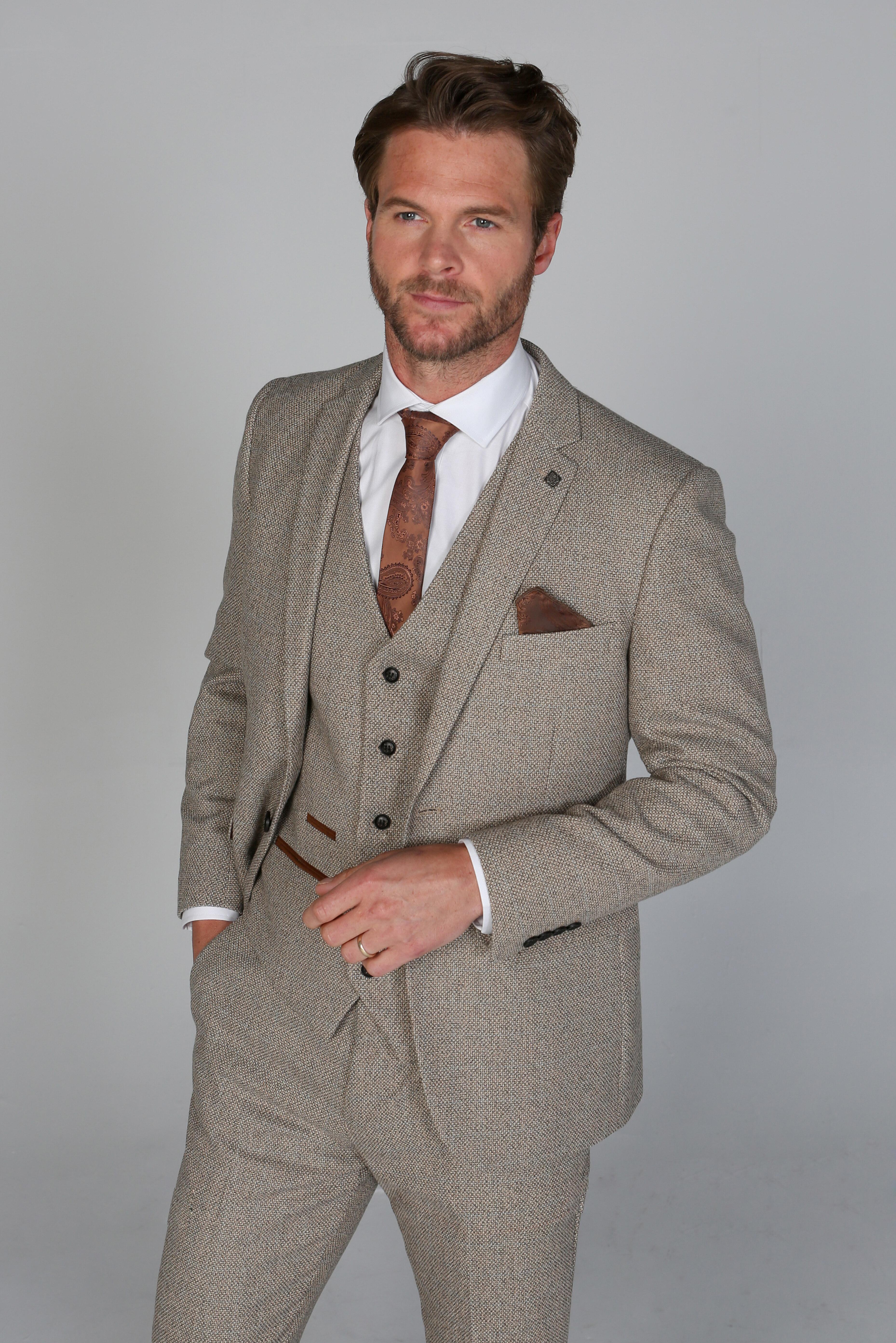 Men's Tweed Tailored Fit Suit - RALPH Beige 