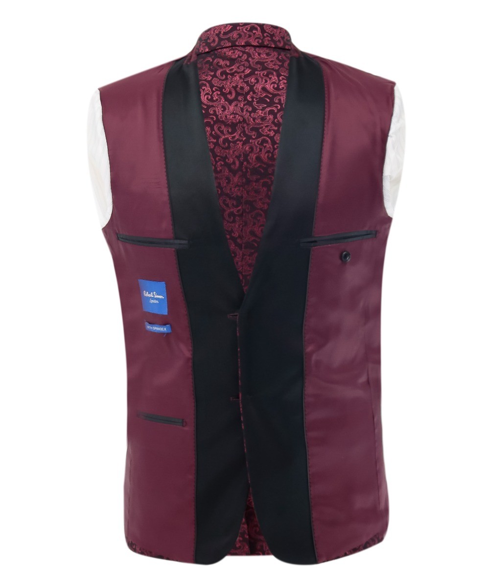 Men's Patterned Shimmer Burgundy Tuxedo Suit - AARON