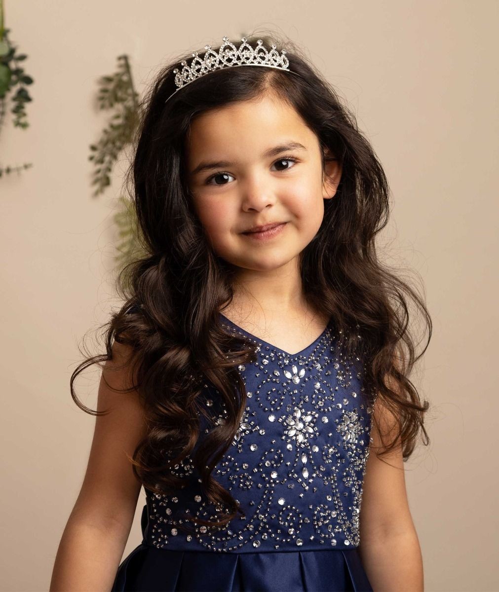 Girls Crystal Satin Navy Ball Gown Dress – EDEN