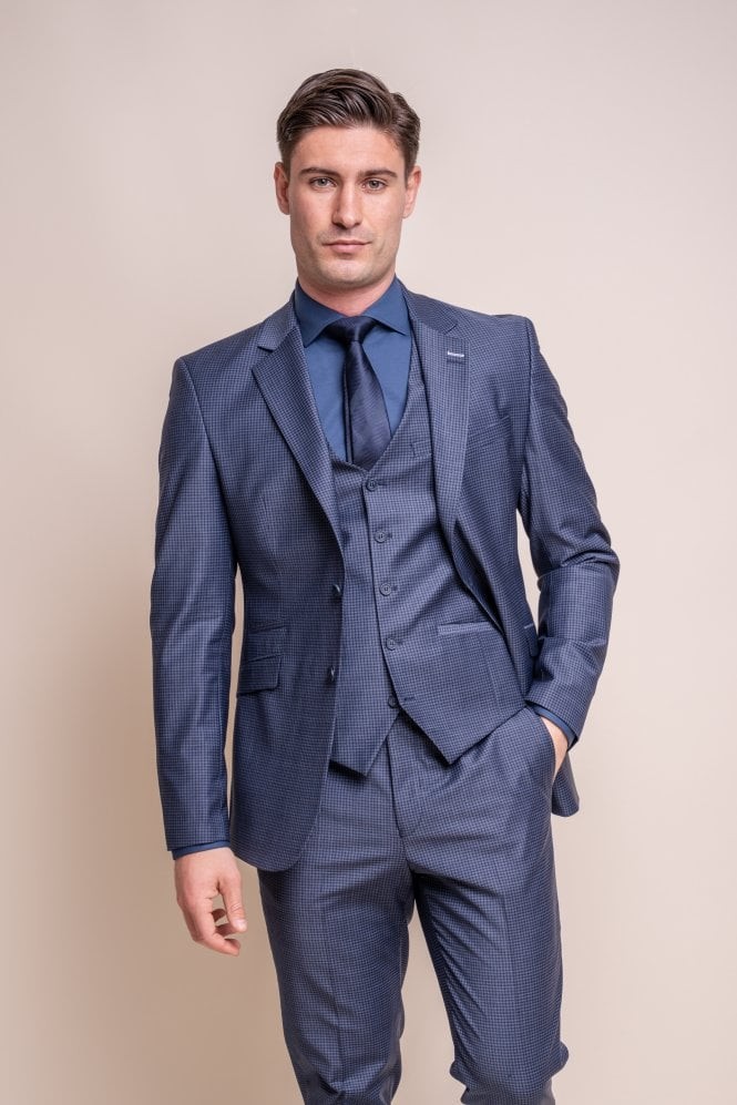 Men's Wool Blend Slim Fit Suit Jacket- BOND - Navy Check