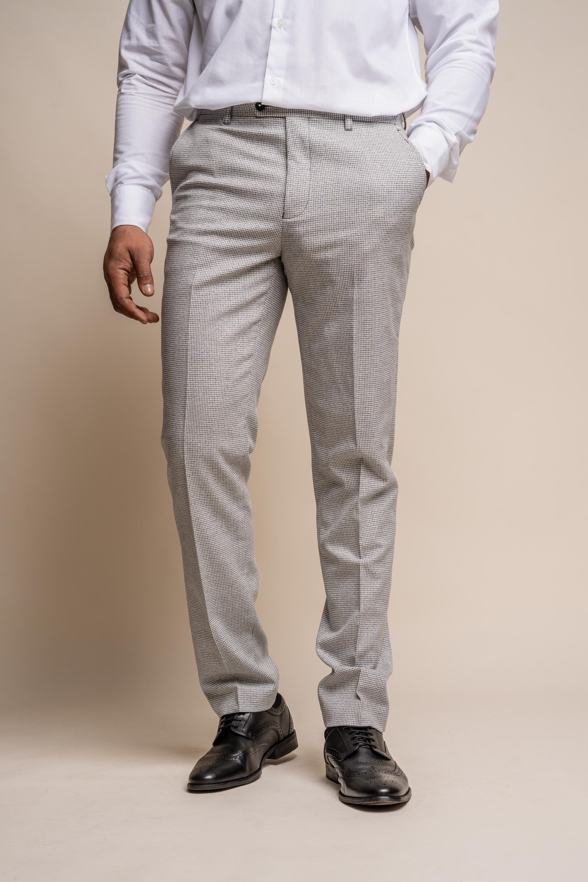 Men's Houndstooth Slim Fit Trousers- KYOTO Grey - Light Grey