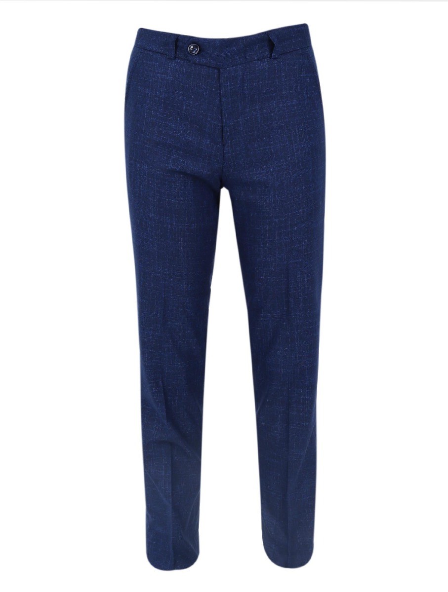 Boys Windowpane Check Slim Fit Suit Set - Navy Blue