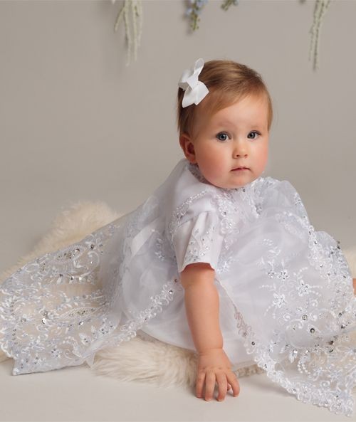 Baby Girls White Sequined Christening Dress Set - L528