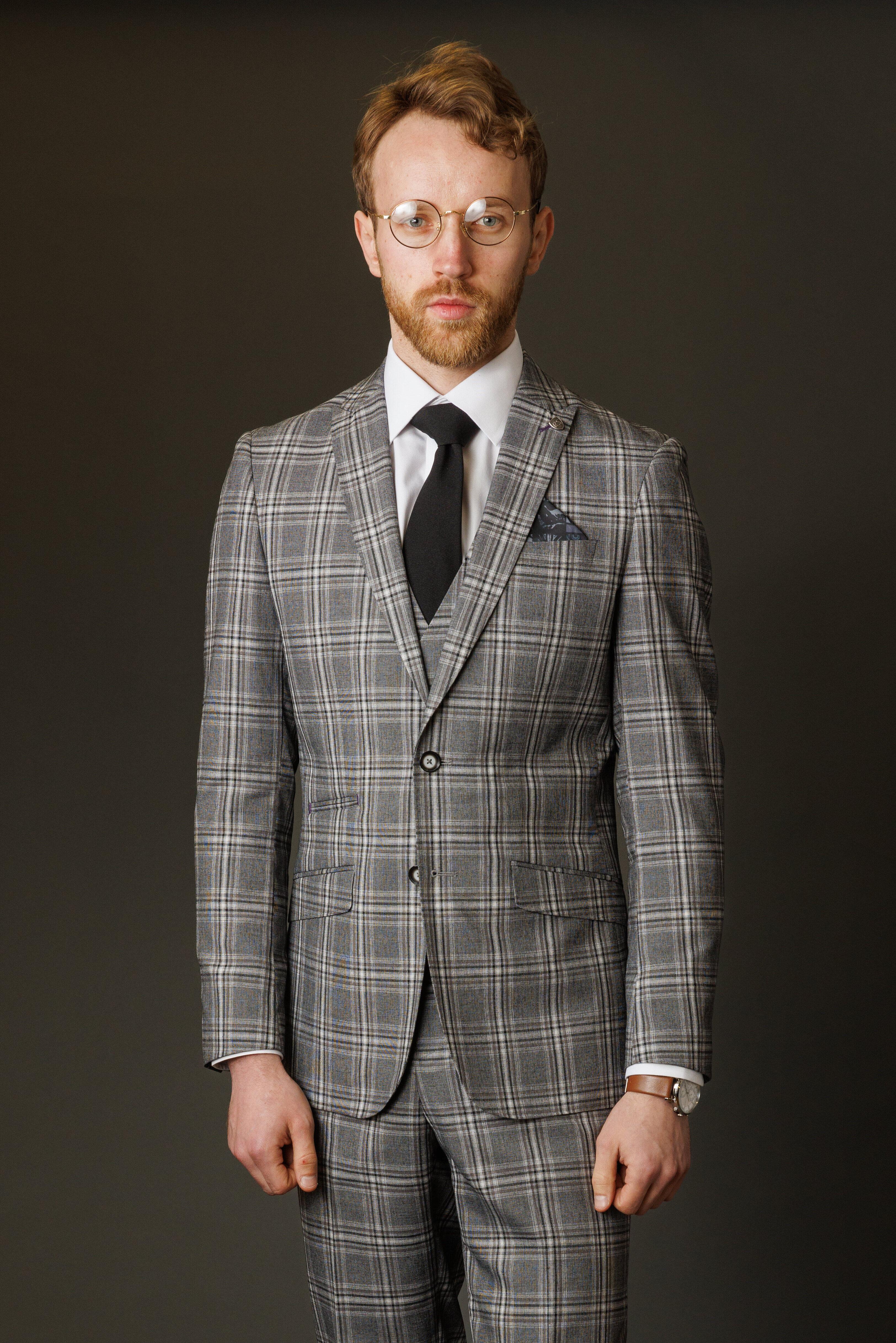 Men's Windowpane Check Slim Fit Suit - BLAKE