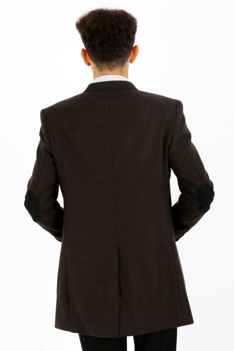 Boys Wool Herringbone Tailored Fit Midi Winter Coat - Dark Brown