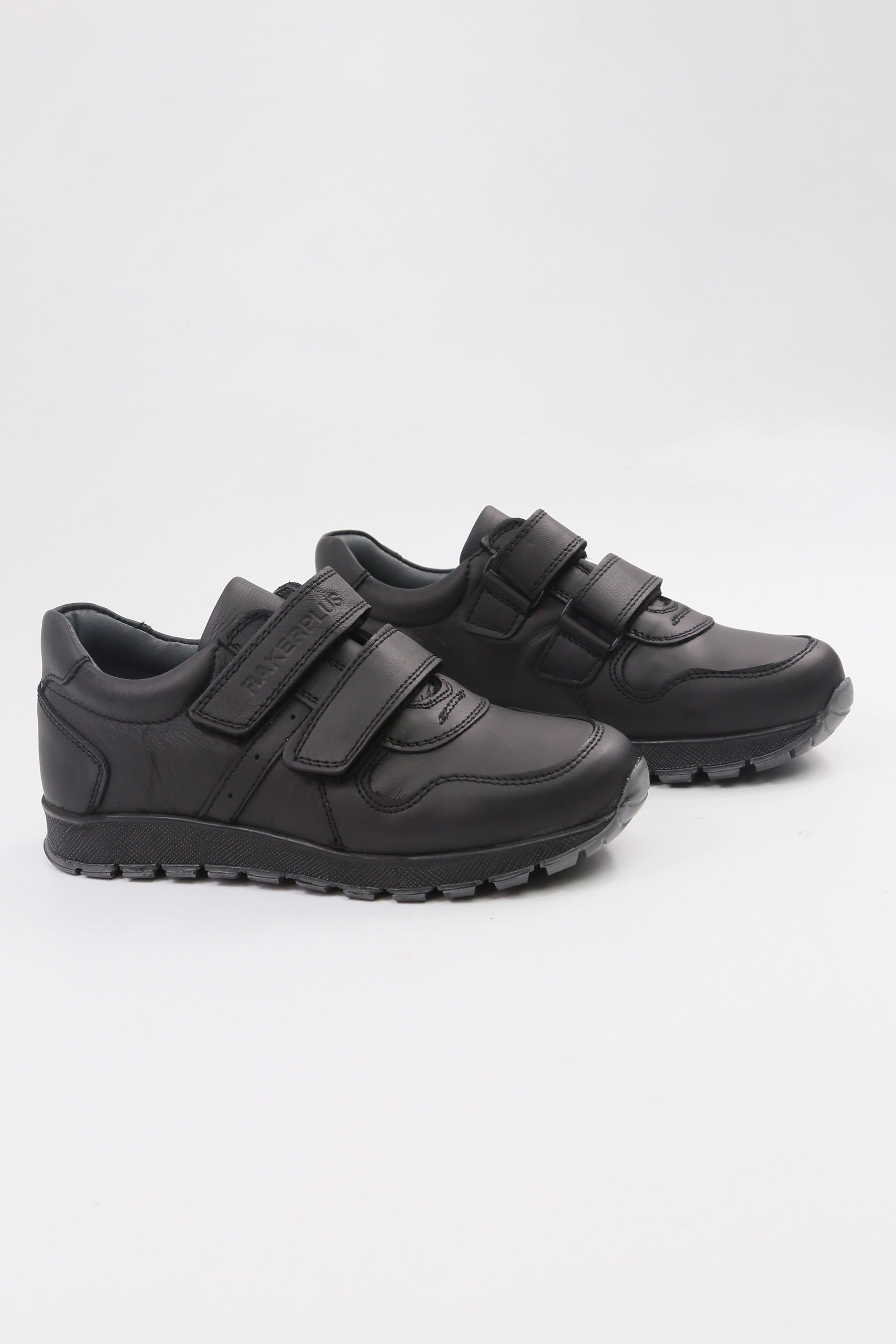 Boys Black Leather Velcro School Trainer Shoes - 3750