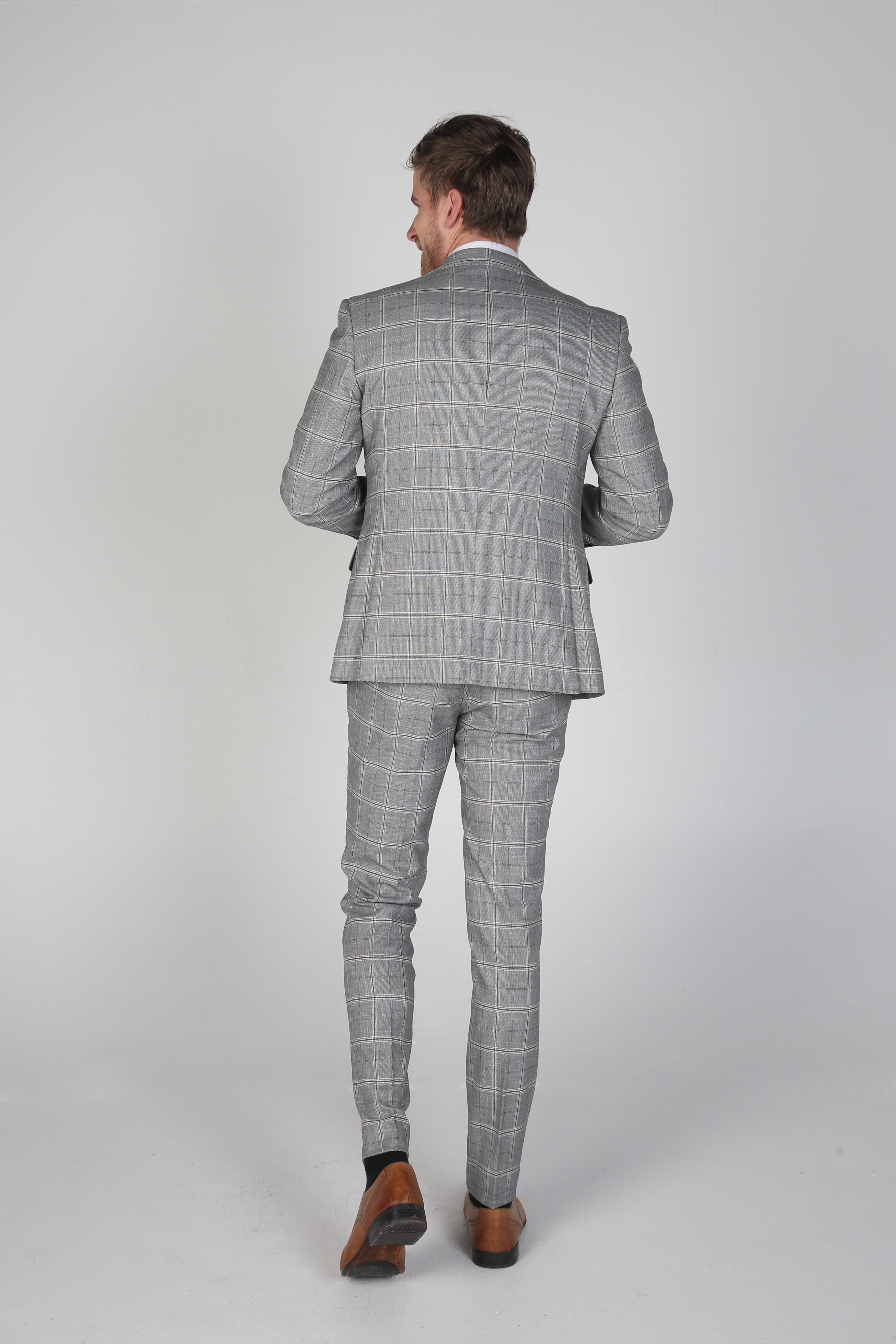 Men's Windowpane Check Grey Suit - FRANCIS