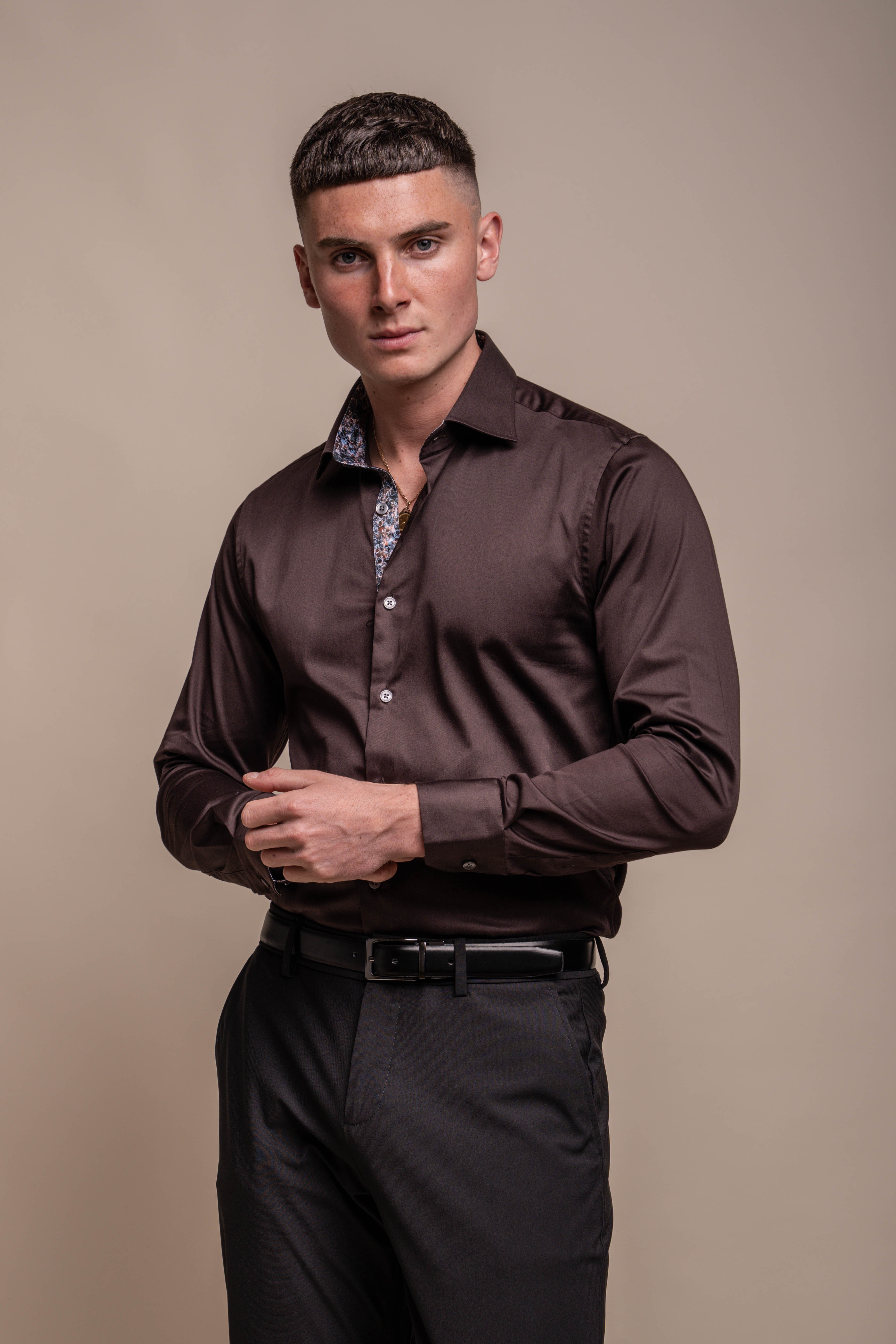 Men's Slim Fit Cotton Shirt - BLADE - Brown