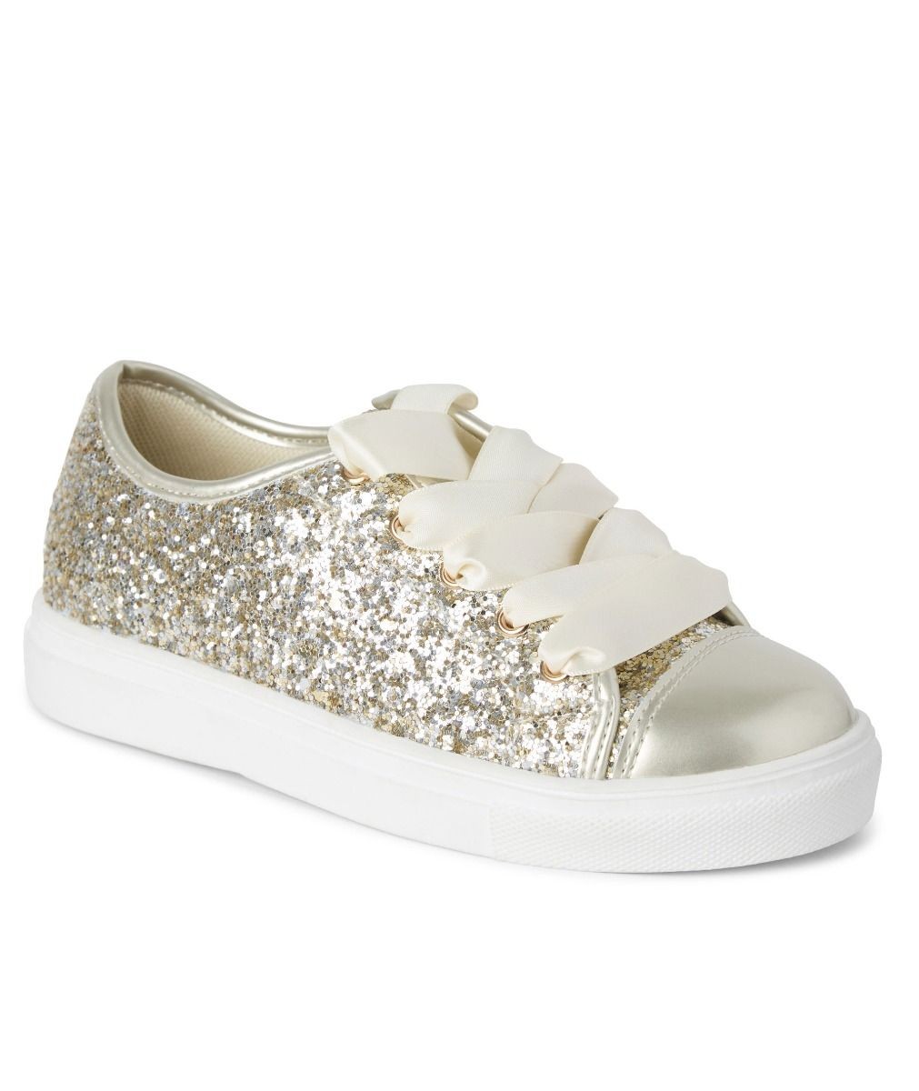 Girls' Glitter Sneakers with Satin Ribbon Laces – TRINITY - Gold