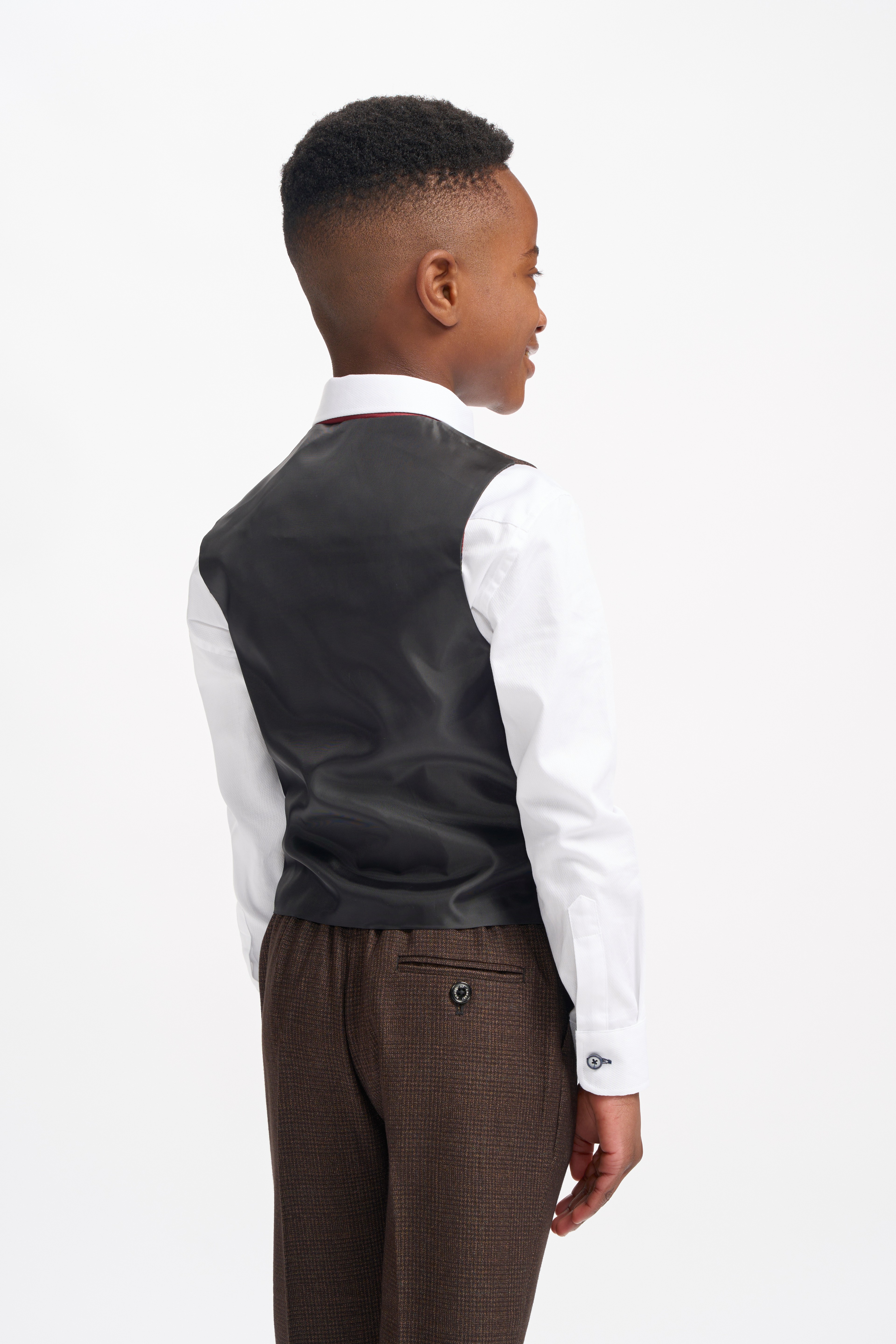 Boys Slim Fit Tweed Check Suit - CARIDI  - Brown