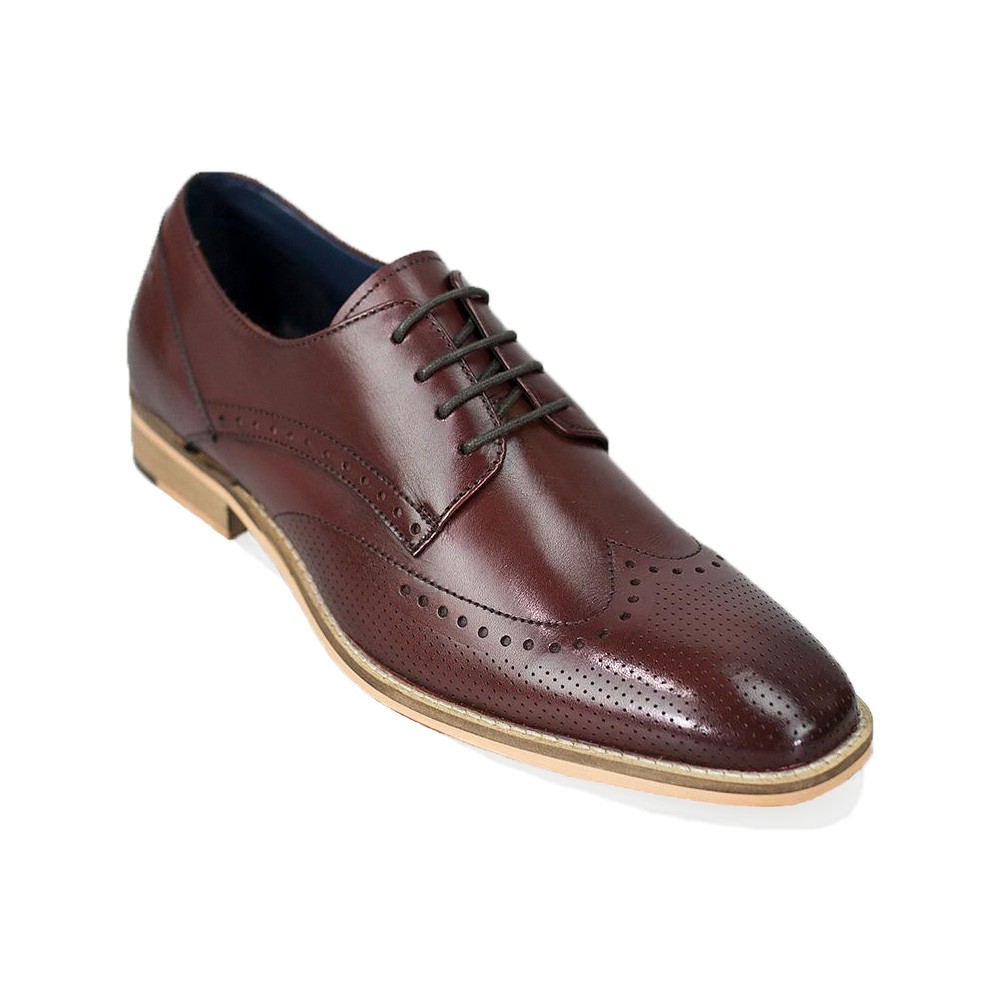 Men's Leather Lace Up Wingtip Brogue Shoes - ROME