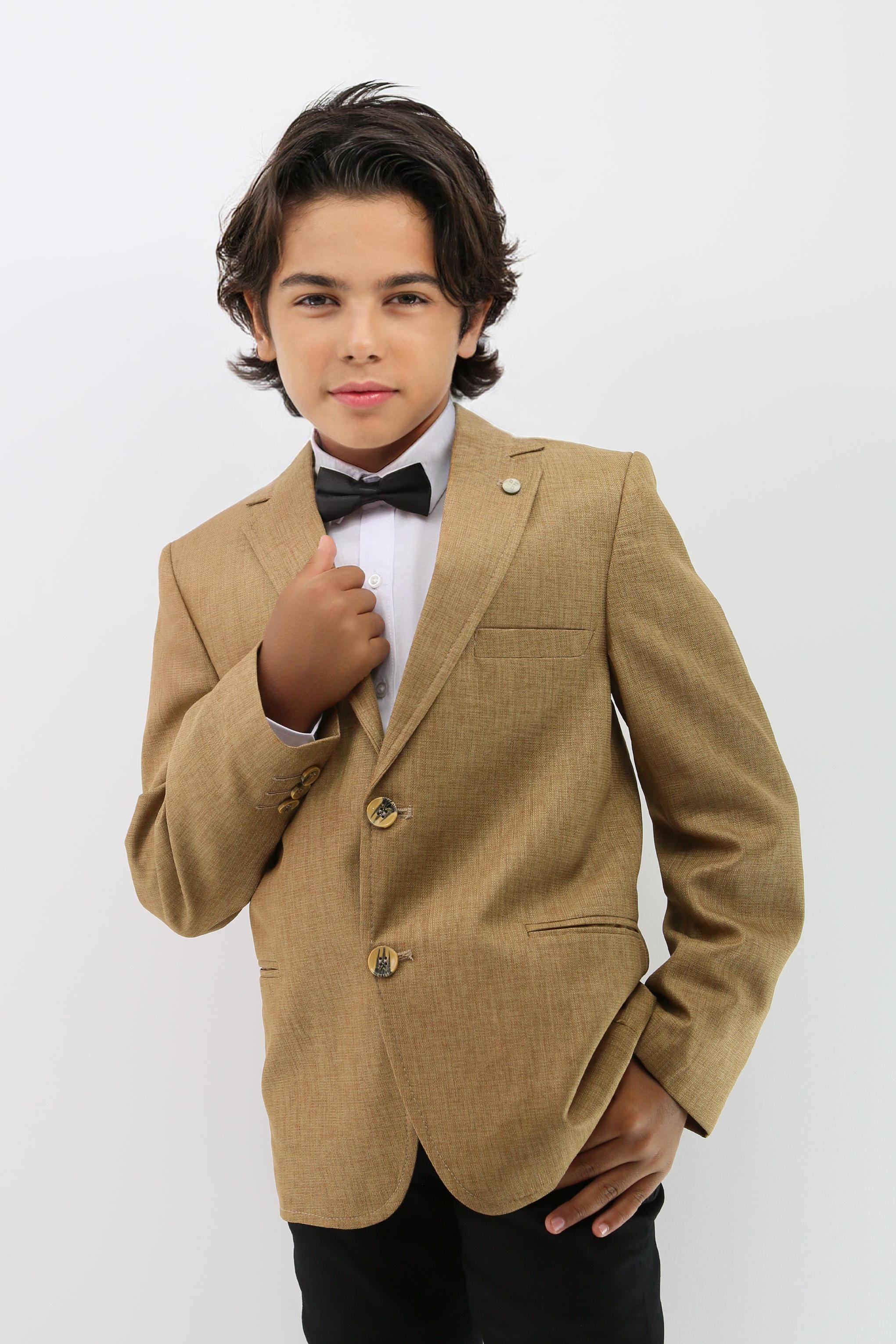 Boys' Formal Tan Brown Textured Blazer Jacket