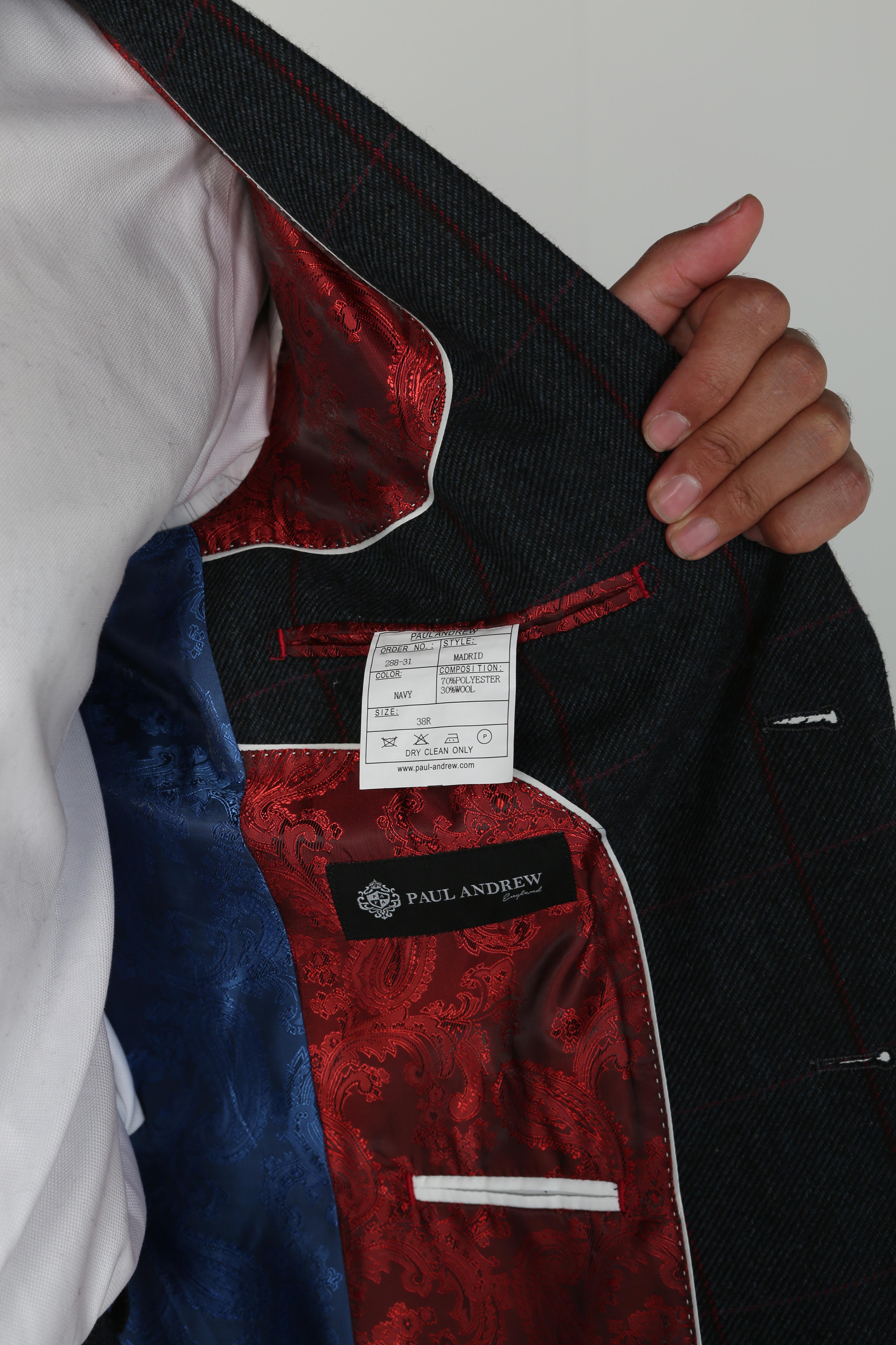 Men’s Herringbone Retro Navy Suit Jacket - Madrid