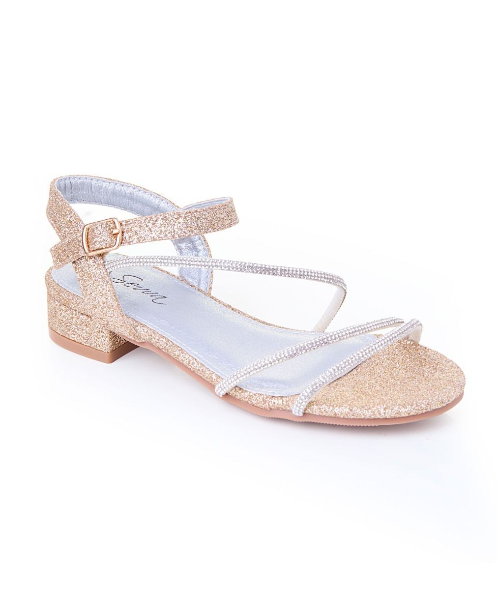 Girls Gold Sandals with Rhinestone Crossover Straps - NIA