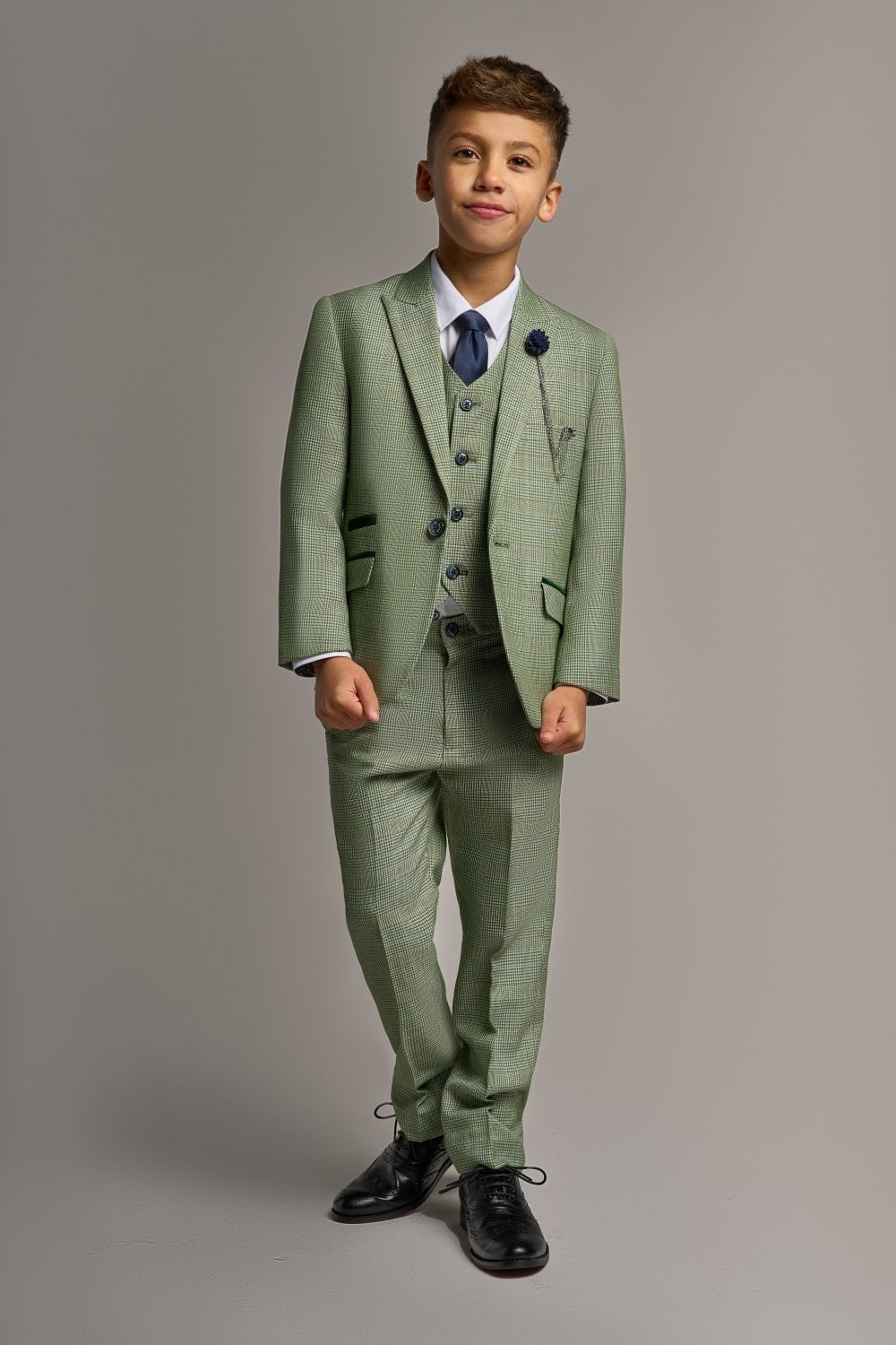 Boys Slim Fit Tweed Check Suit - CARIDI  - Sage Green