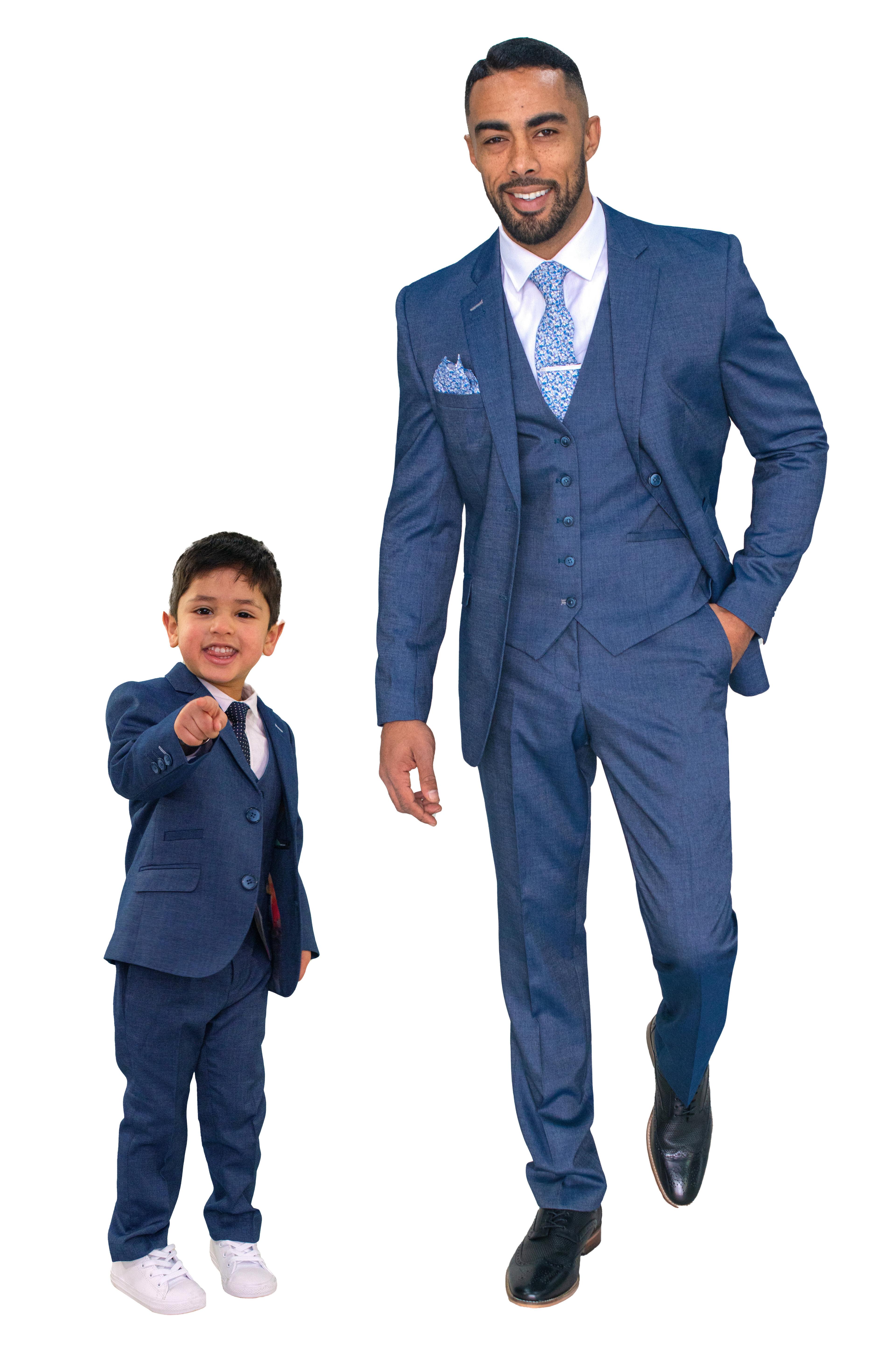 Boys Denim Look Slim Fit Formal Suit - STEELE Blue