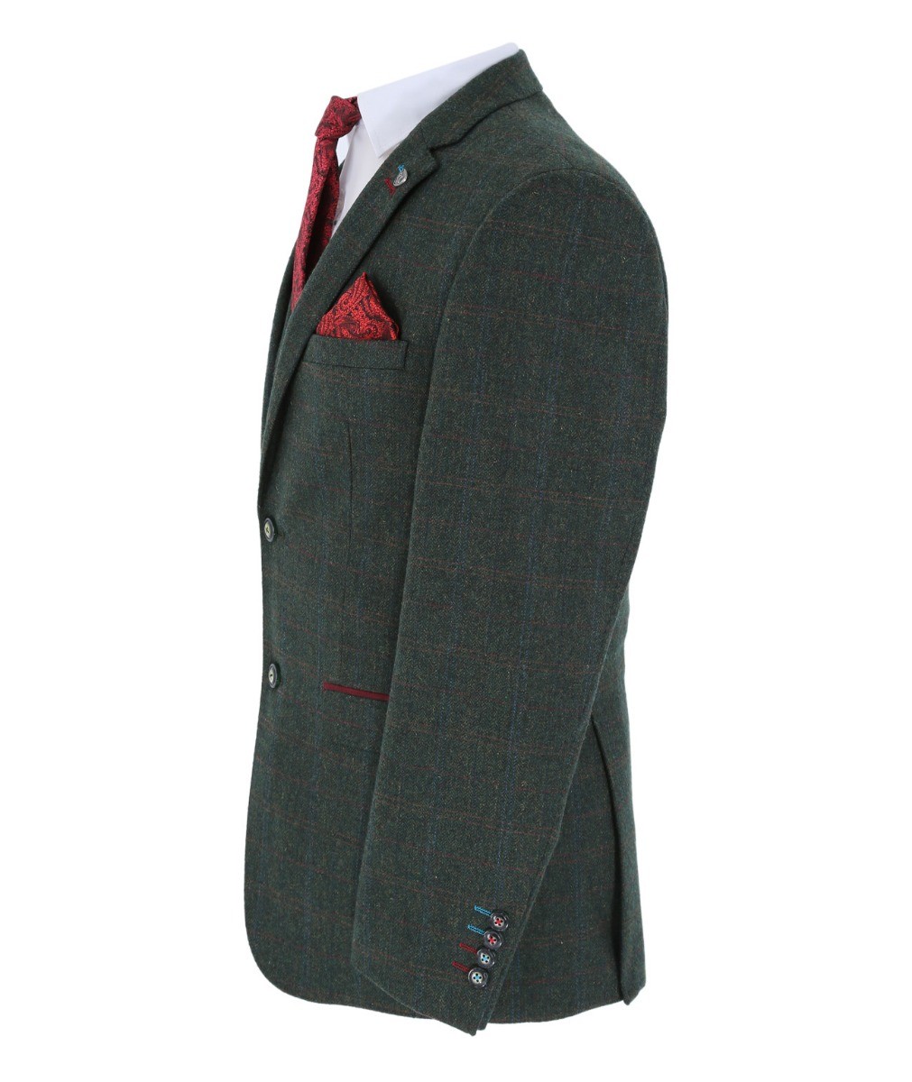 Men's Tweed Check Tailored Fit Suit Jacket - JOSHUA Green