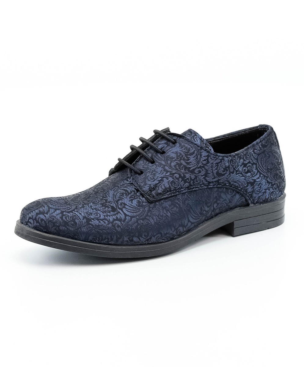 Boys Paisley Patterned Lace Up Derby Shoes - Navy Blue - Black