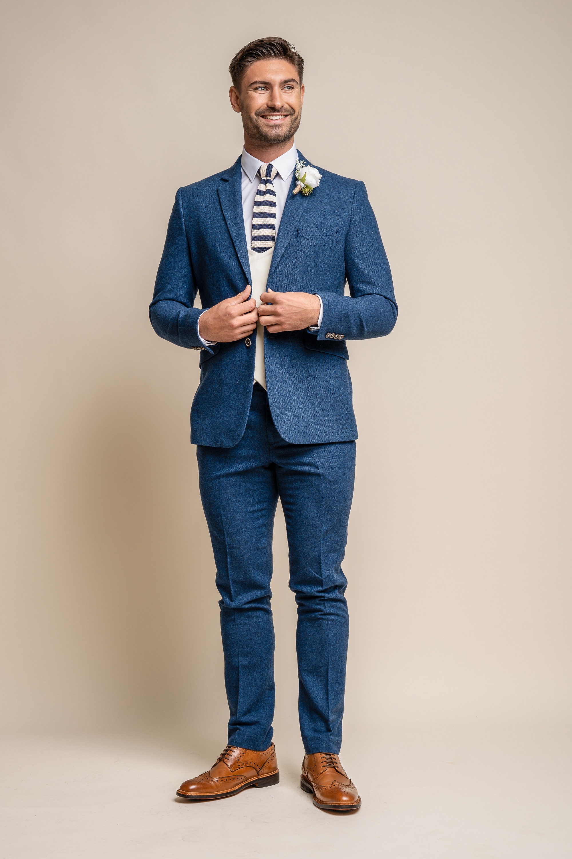 Men's Orson Blue Suit with Marco Ecru Waistcoat - Combined Set
