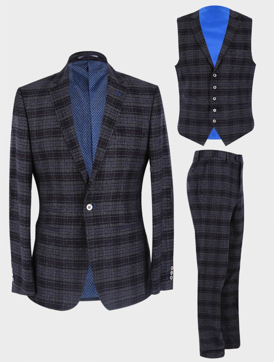 Men's Tweed Check Slim Fit Blazer - COSTELLO Black