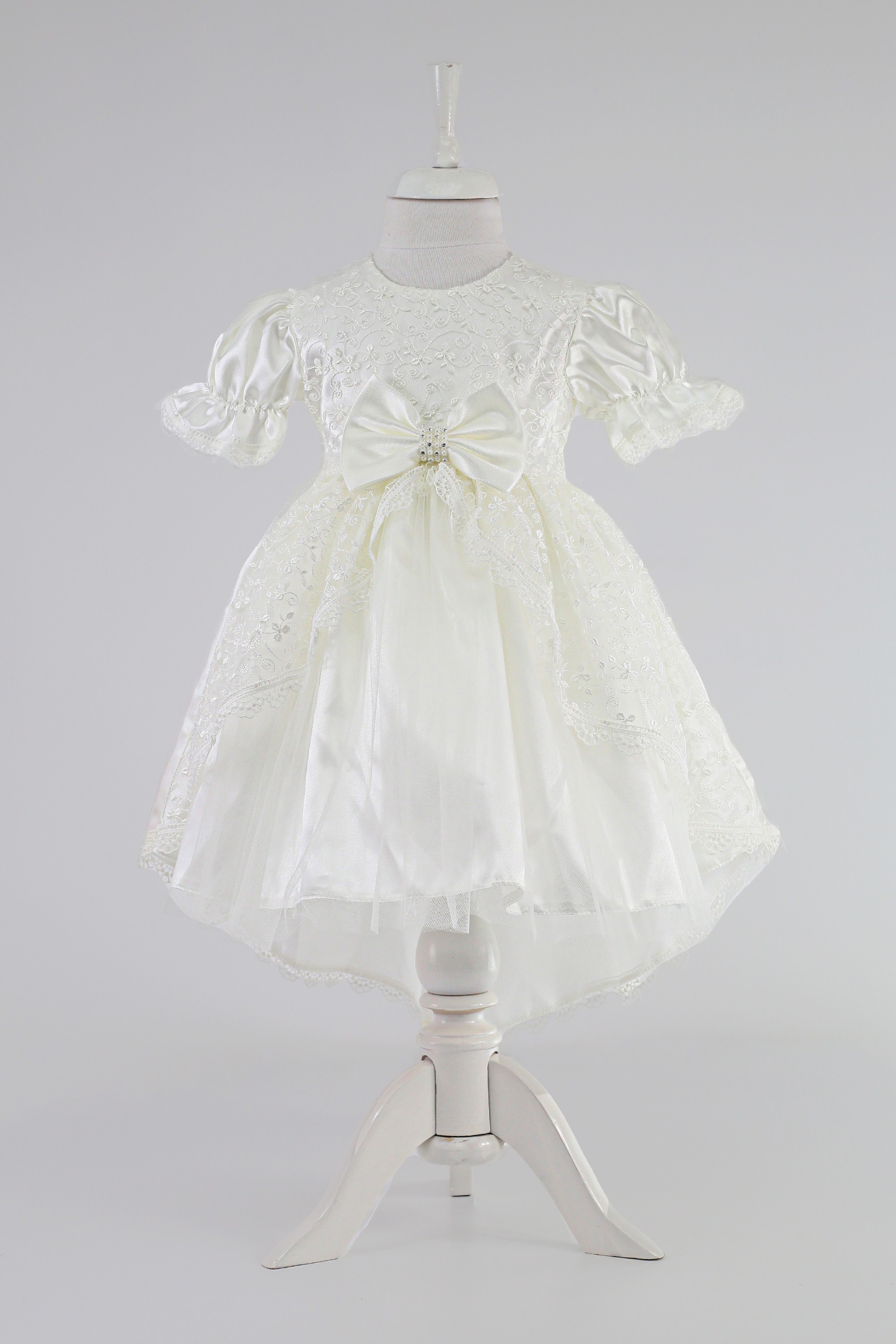 Baby Girls Floral Lace Tulle Dress Set – B1208 - Ivory