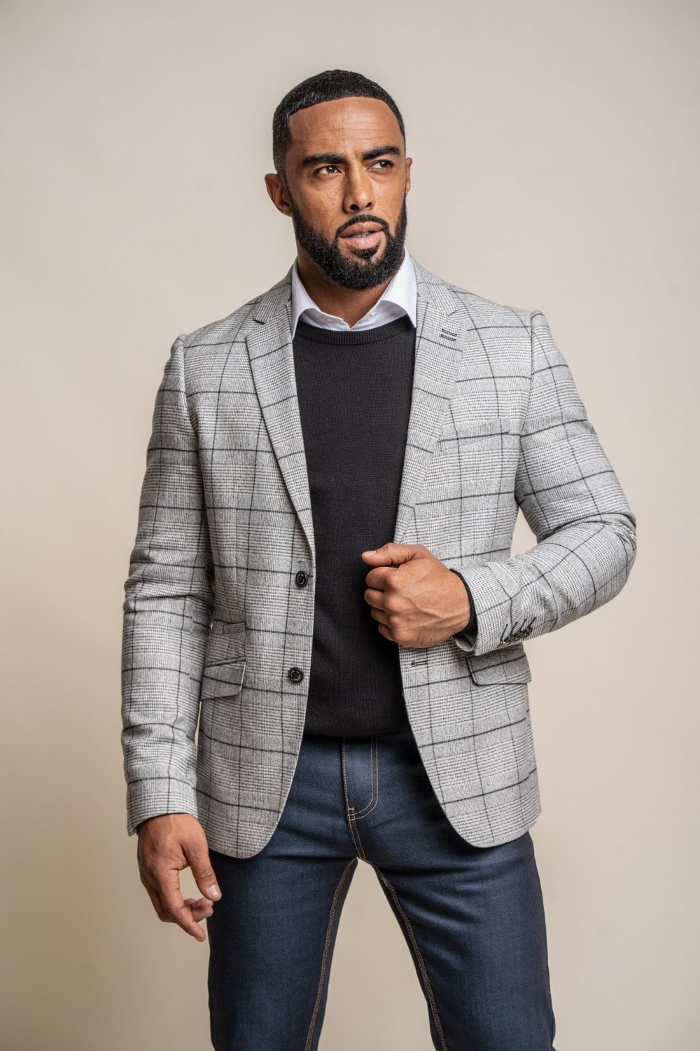 Men's Tweed Check Slim Fit Suit Jacket - GHOST Grey
