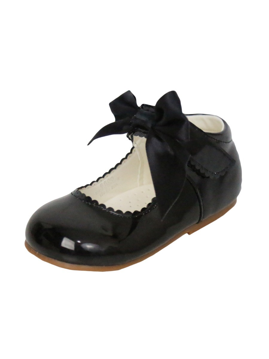 Girls Scalloped Trim Patent Flat Mary Jane Shoes - Black