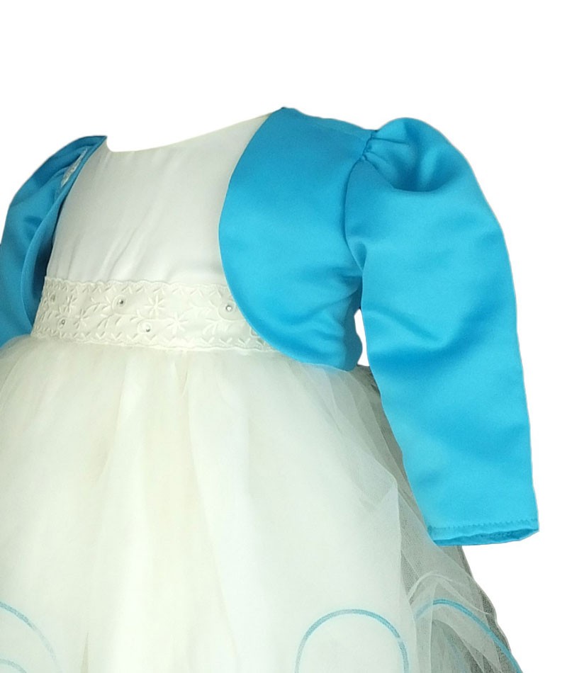 Girls Christening Wedding Dress with Butterfly Bolero Jacket - Ivory- Blue