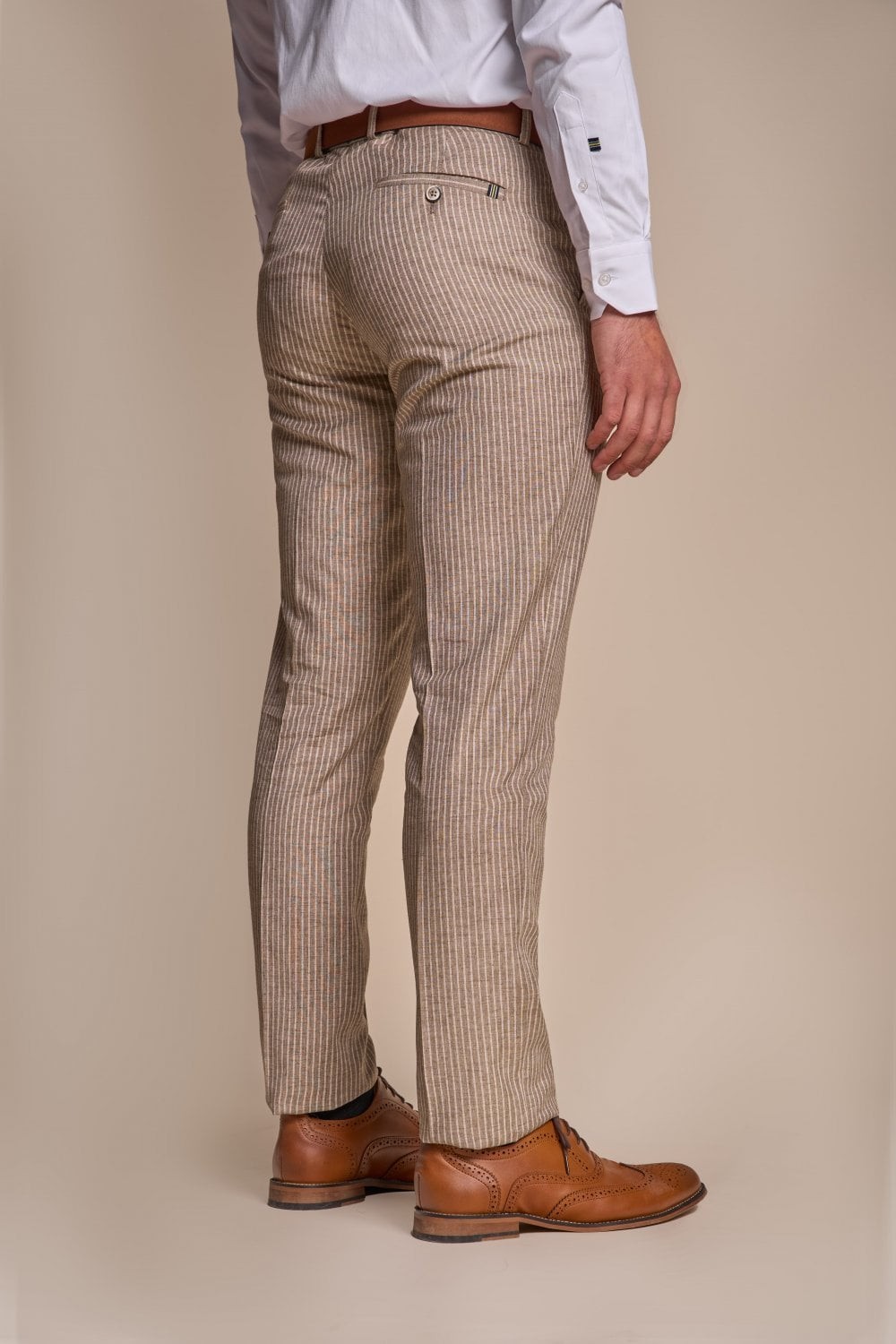 Men’s Slim Fit Pinstripe Beige Suit – KRAKEN Sand