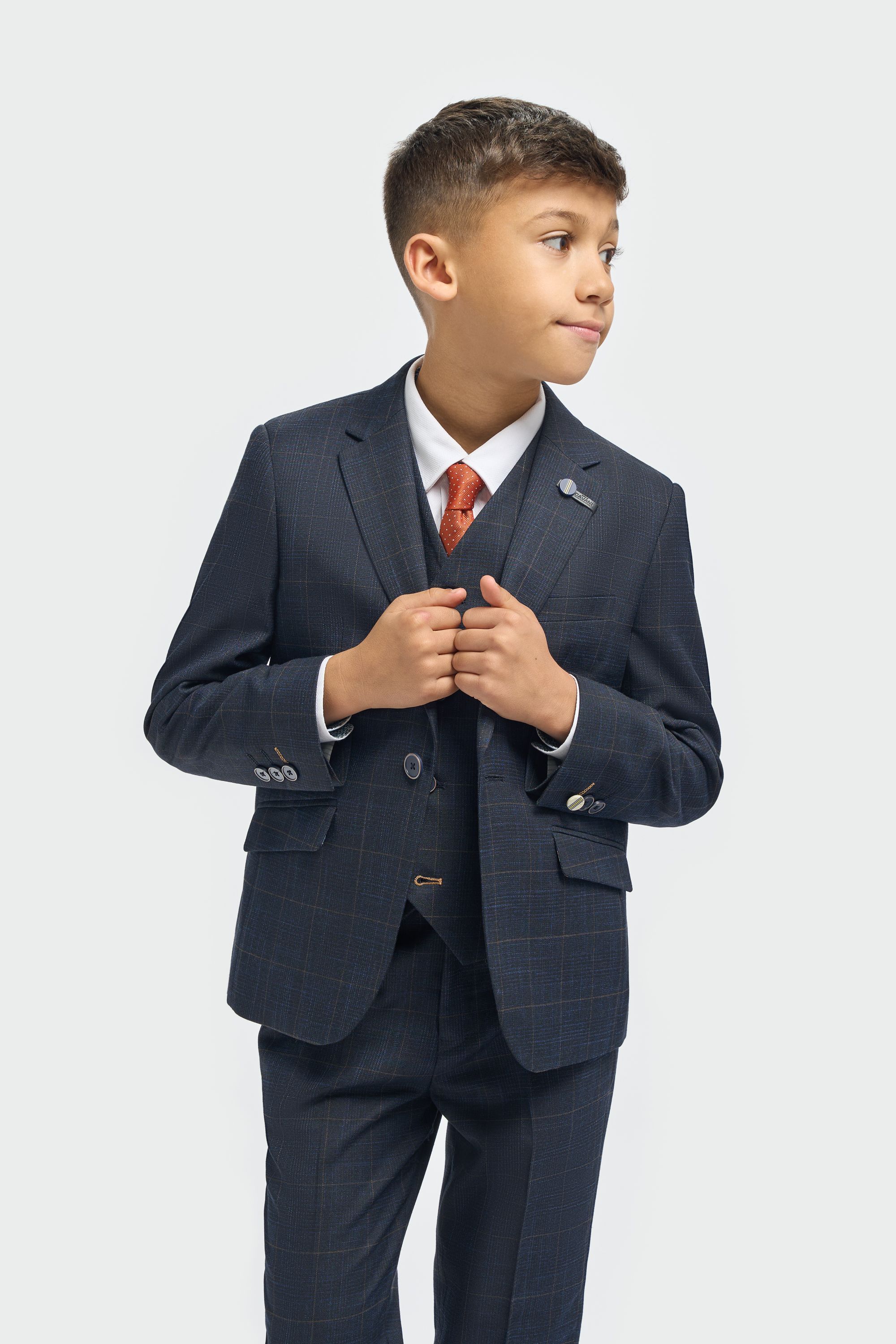 Boys’ 3-Piece Navy Windowpane Check Suit - Torino