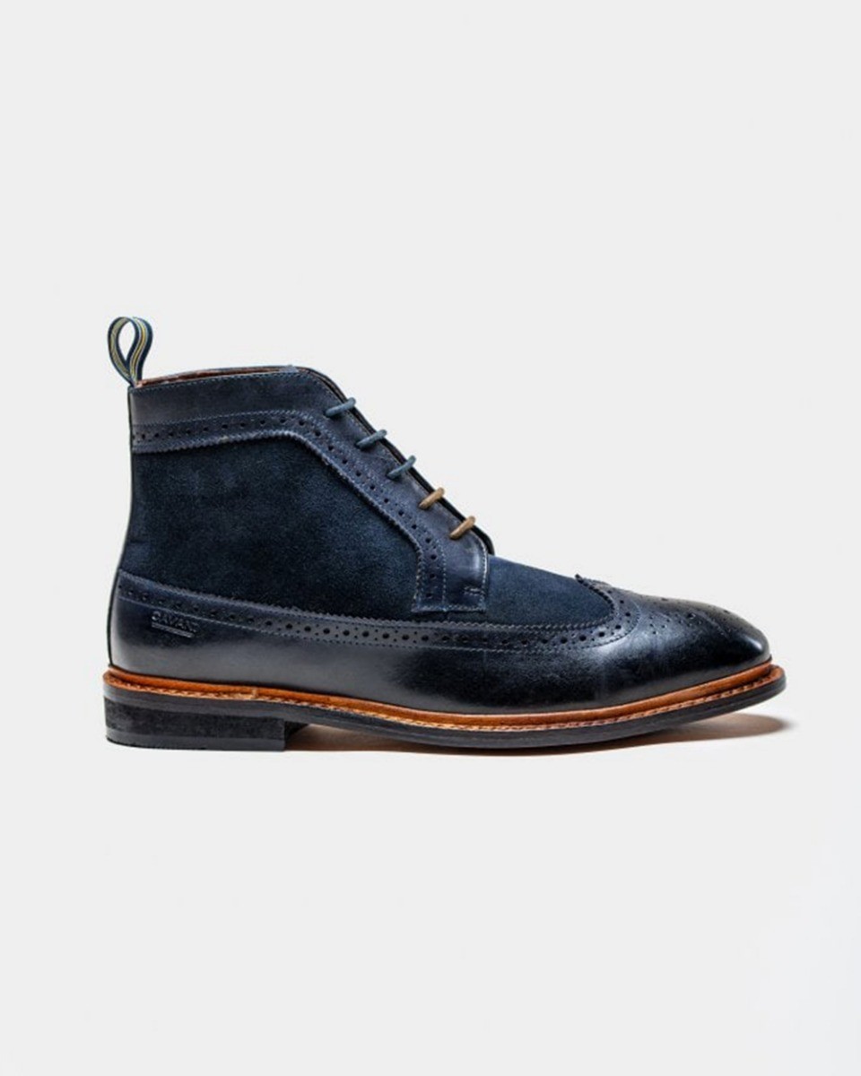 Men's Genuine Leather and Suede Brogue Boots - BOSWORTH