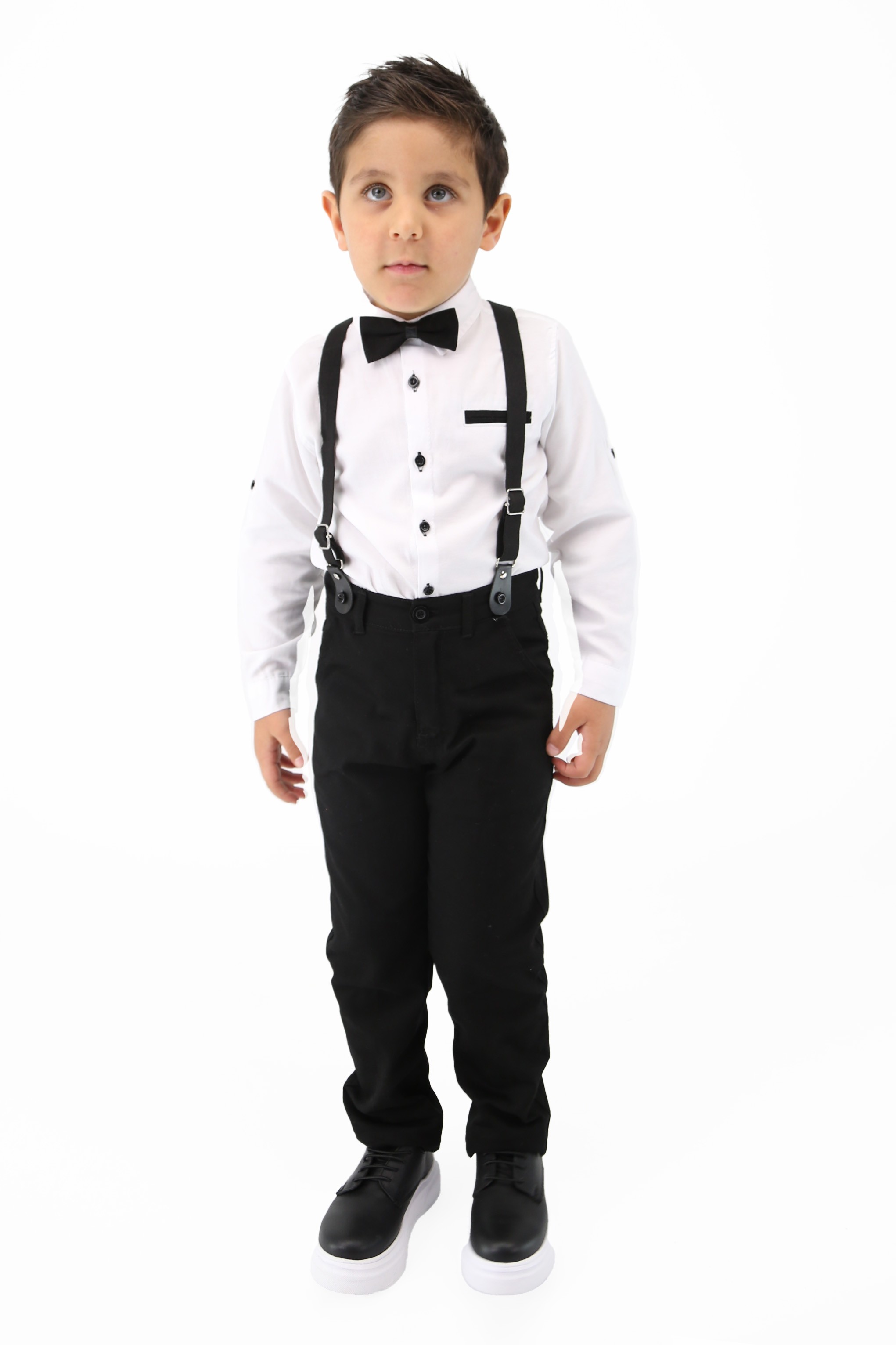 Baby & Boy Gentleman Outfit - 4 Piece Suspenders Pant Suit Set - OXFORD