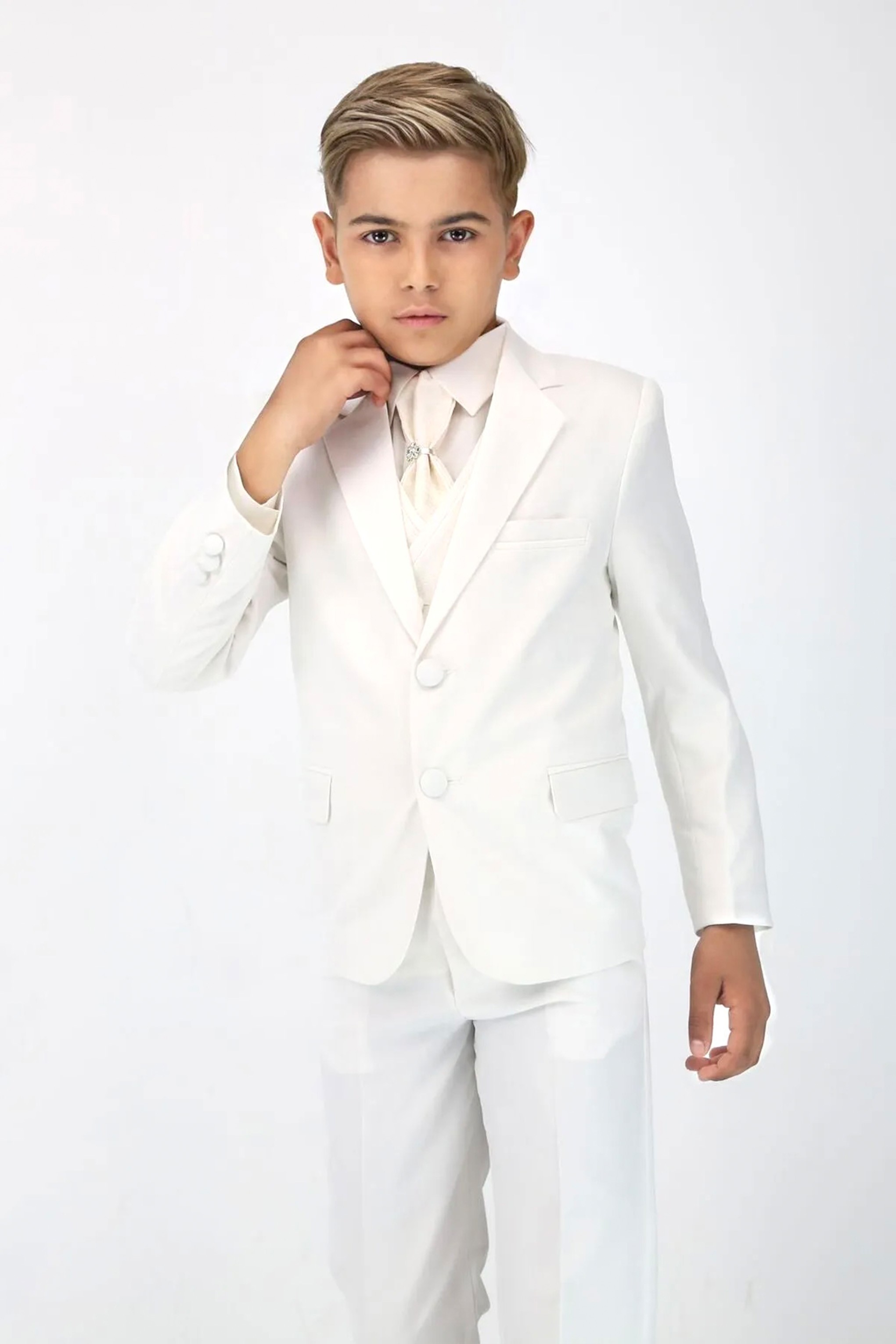 Boys 5 PC Ivory Suit Set, with Double-breasted Vest