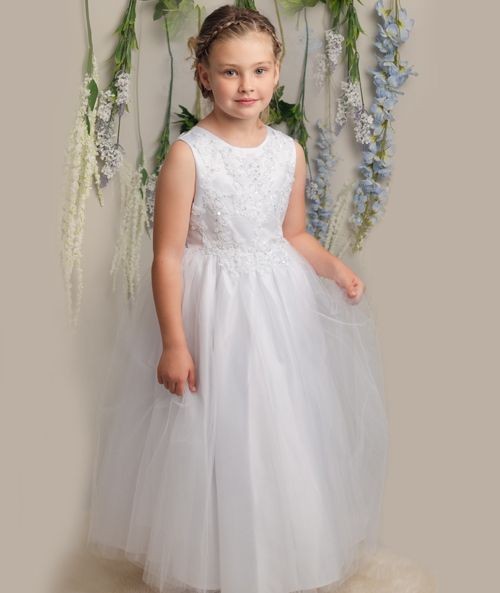 Girls Dress with Embroidery and Tulle Skirt - LYNN