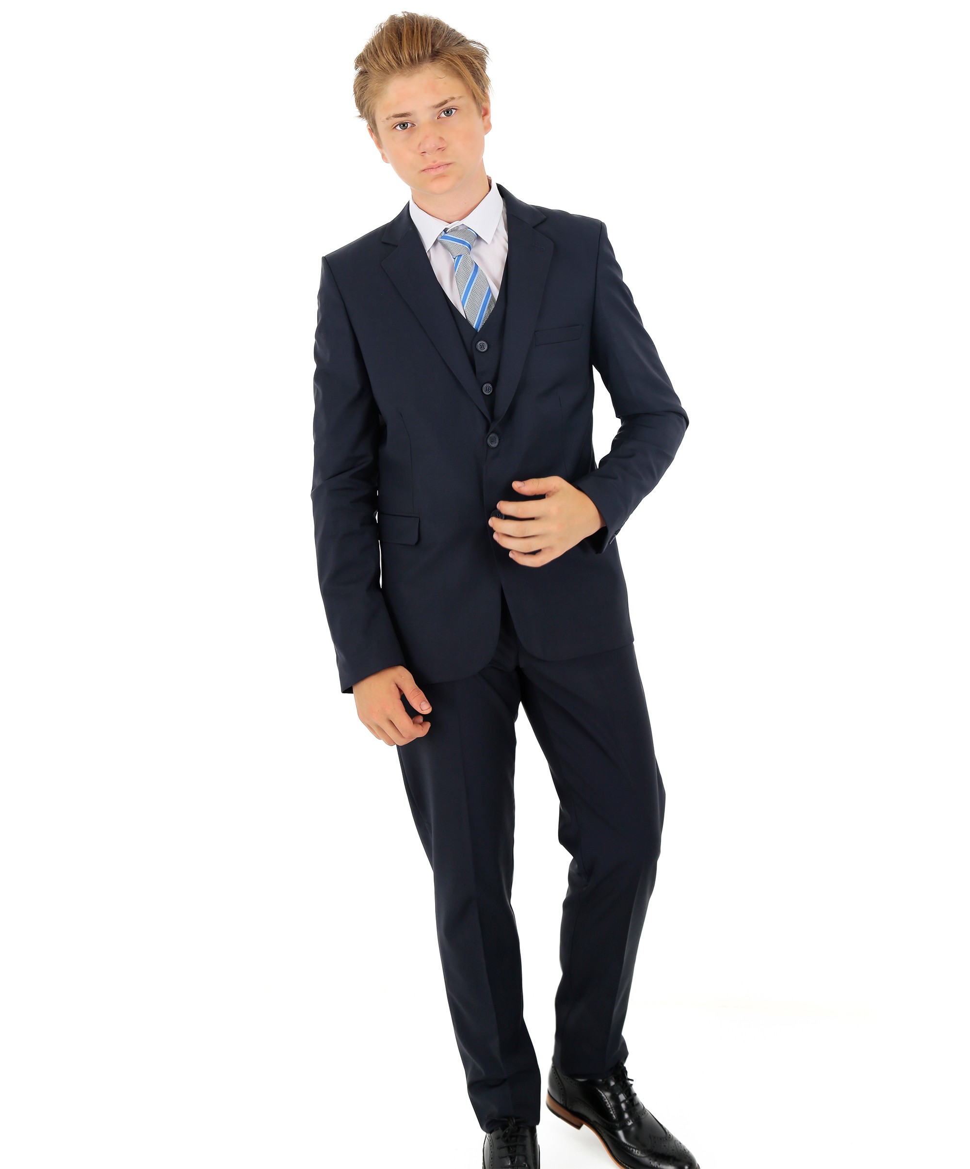 Boys Tailored Fit Navy Wool Blend Suit - OSLO