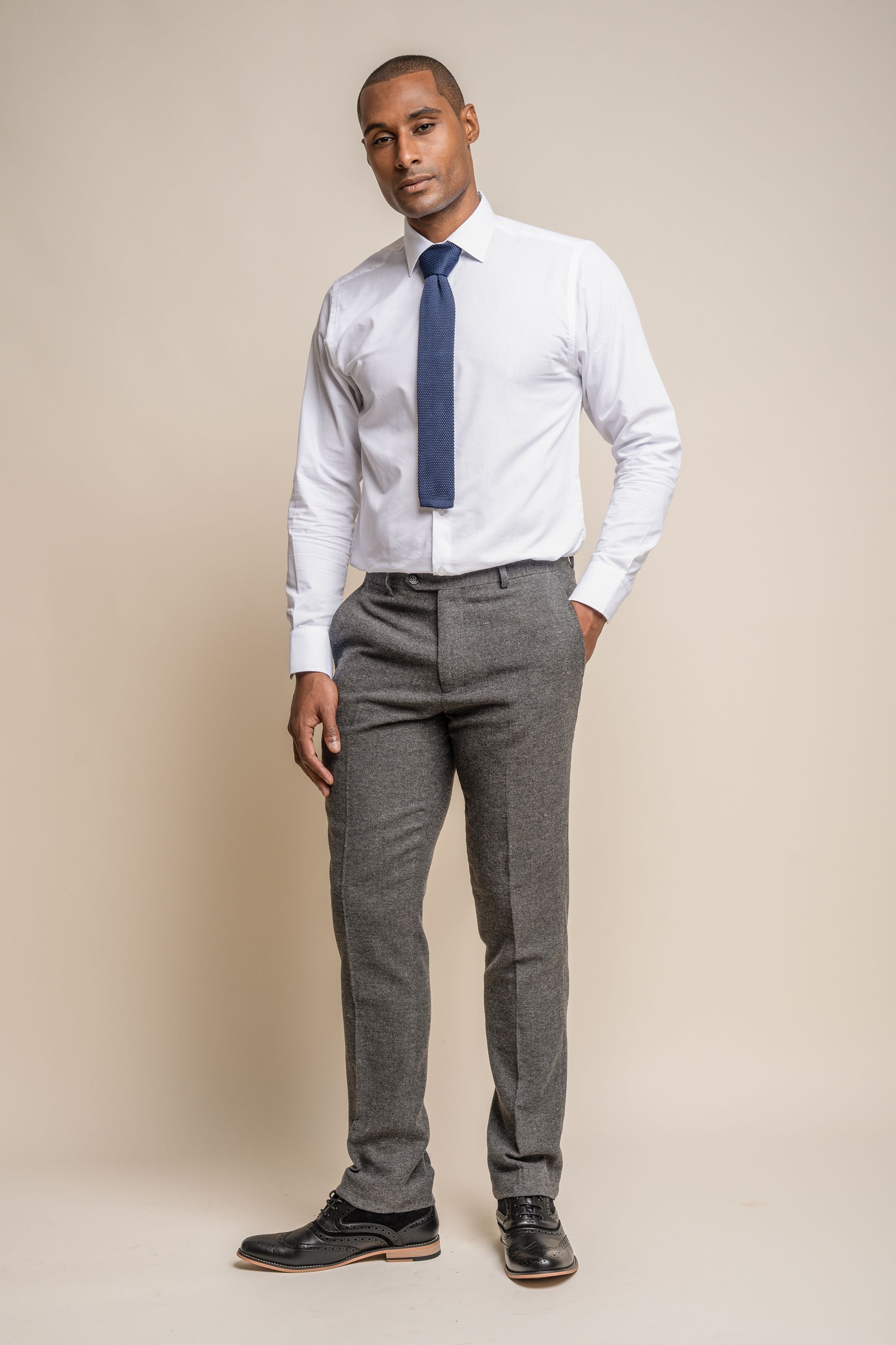 Men's Herringbone Tweed Slim Fit Trousers - MARTEZ - Grey
